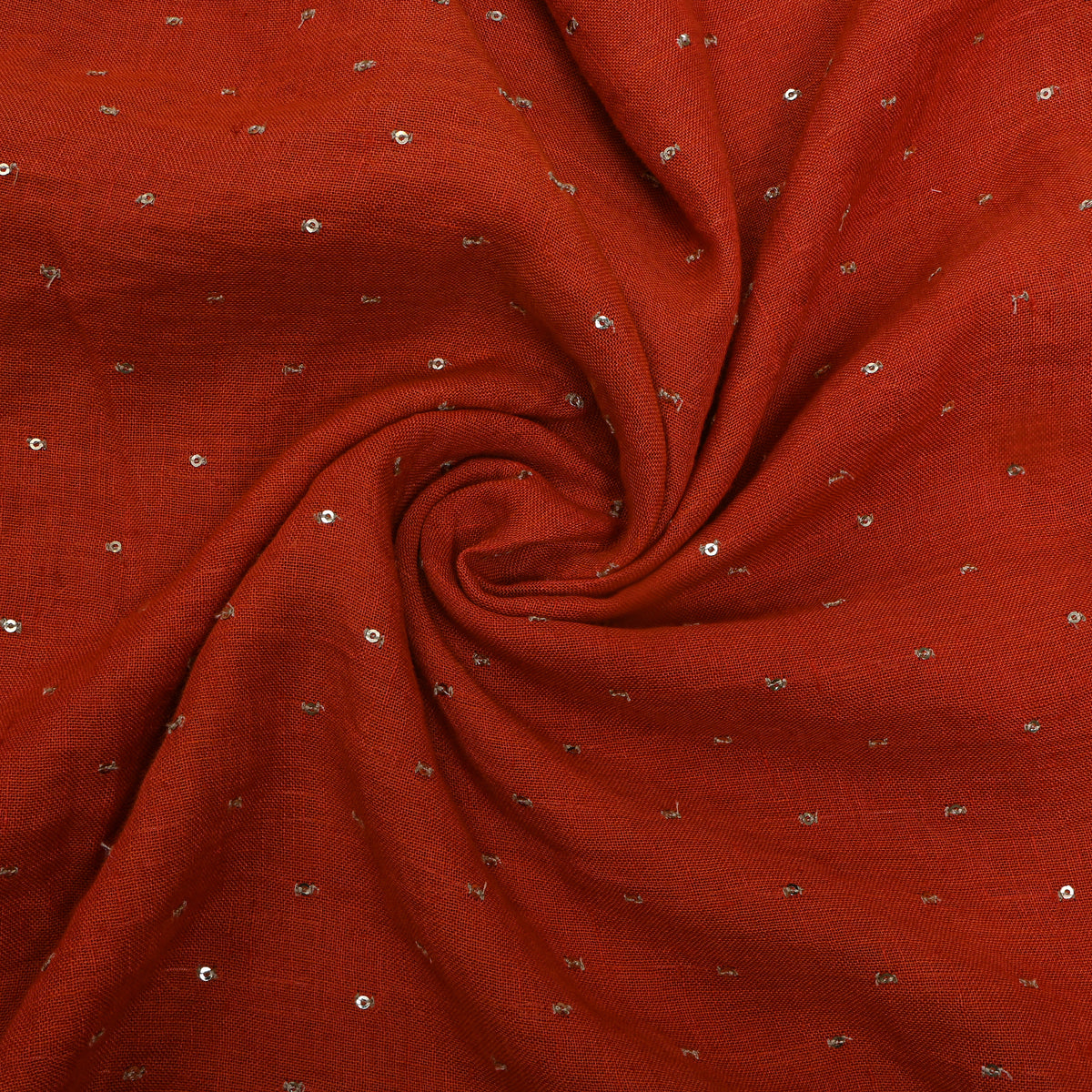 Faded Red Sequin Embroidery Linen Fabric