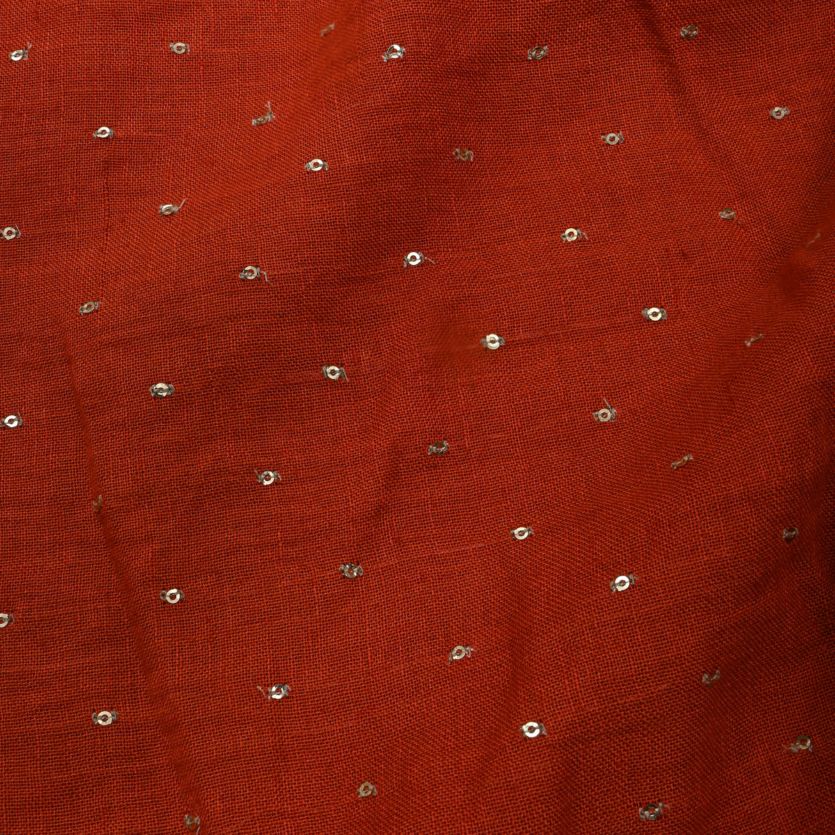Faded Red Sequin Embroidery Linen Fabric
