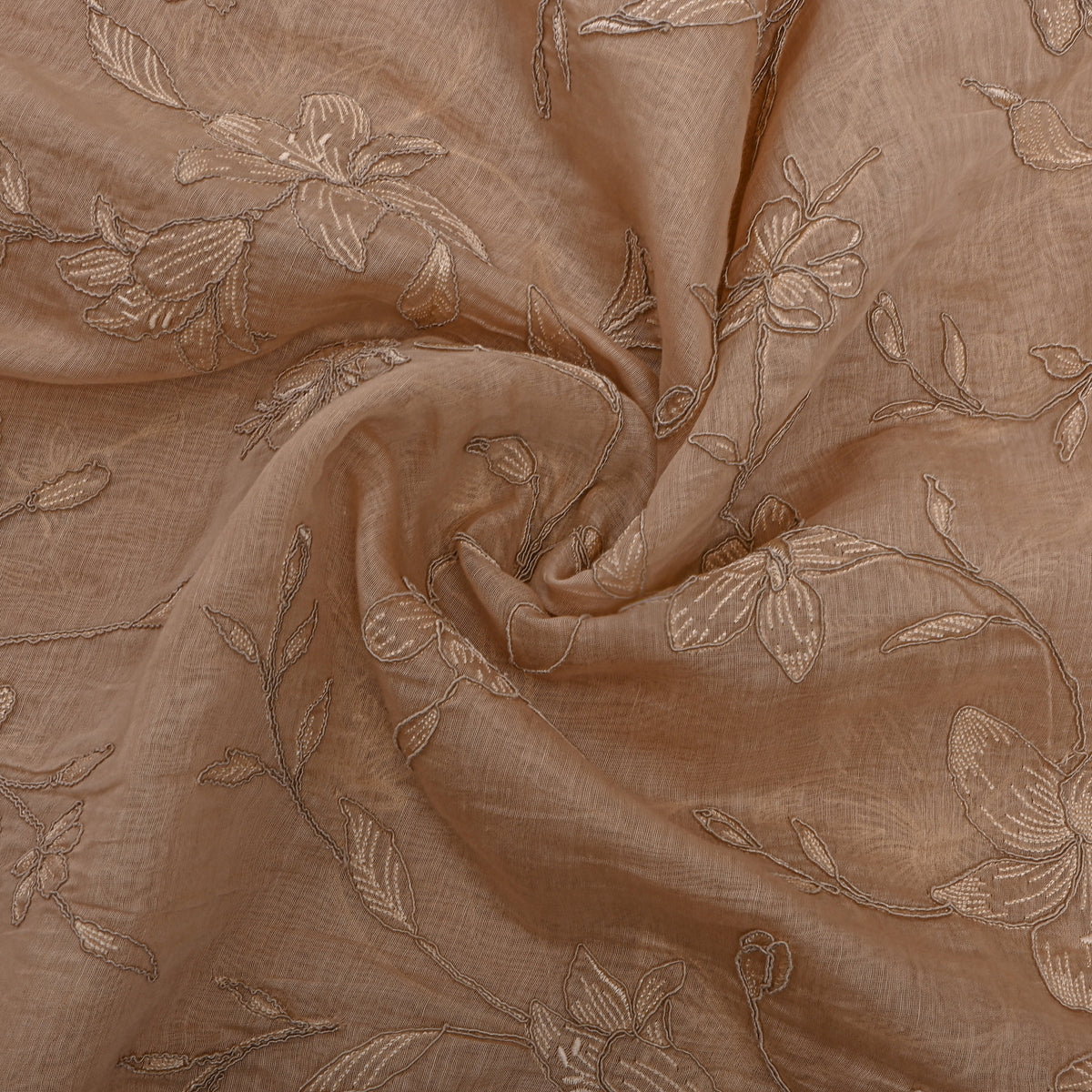 Soft Beige Thread Work Jaal Chanderi Fabric