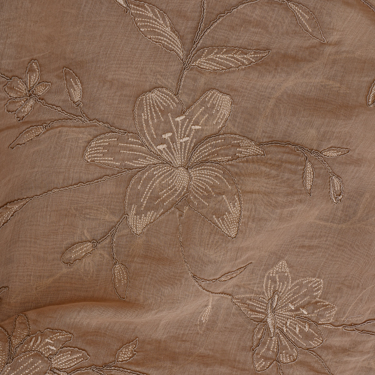 Soft Beige Thread Work Jaal Chanderi Fabric
