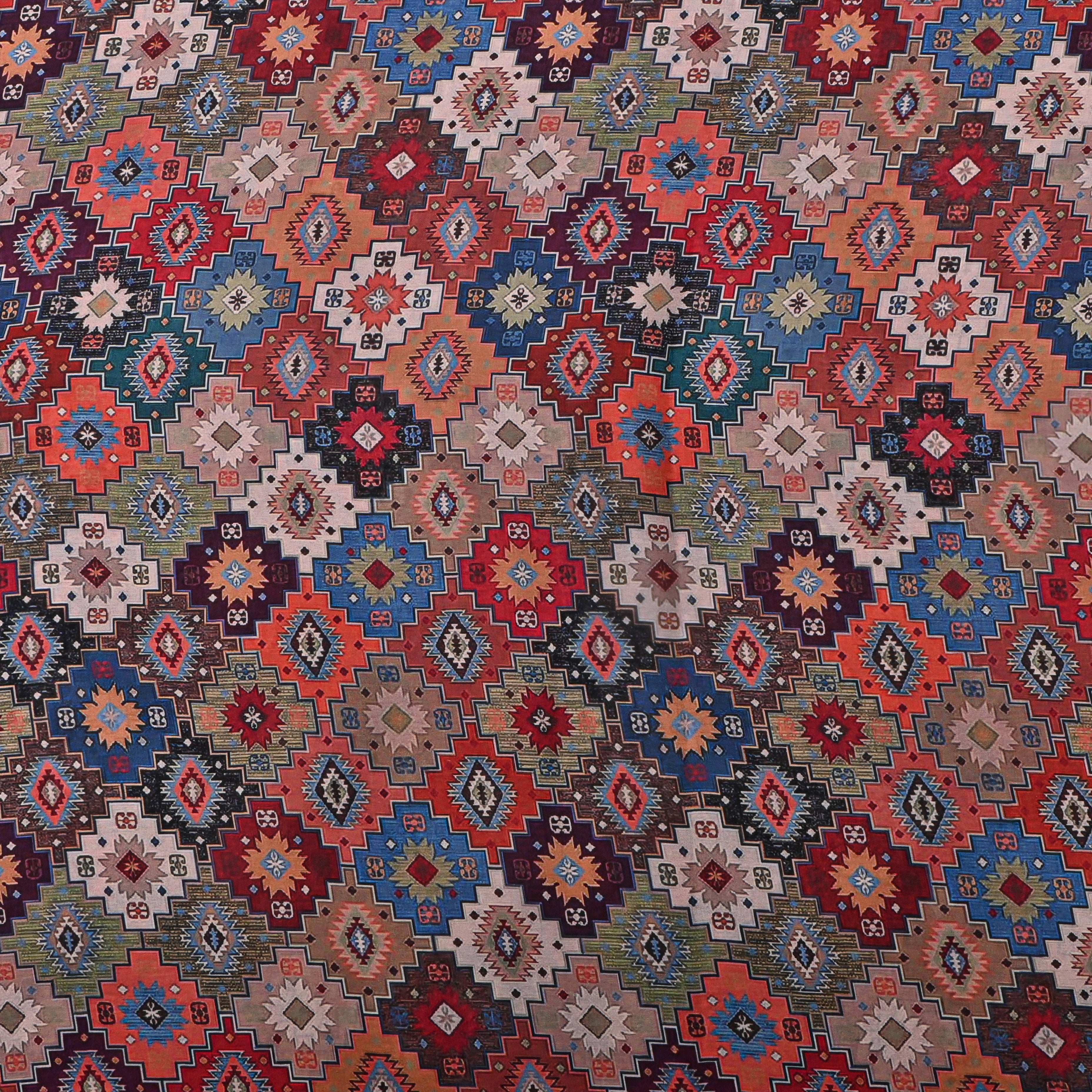 Multi- Color Silk Fabric With Abstract Design