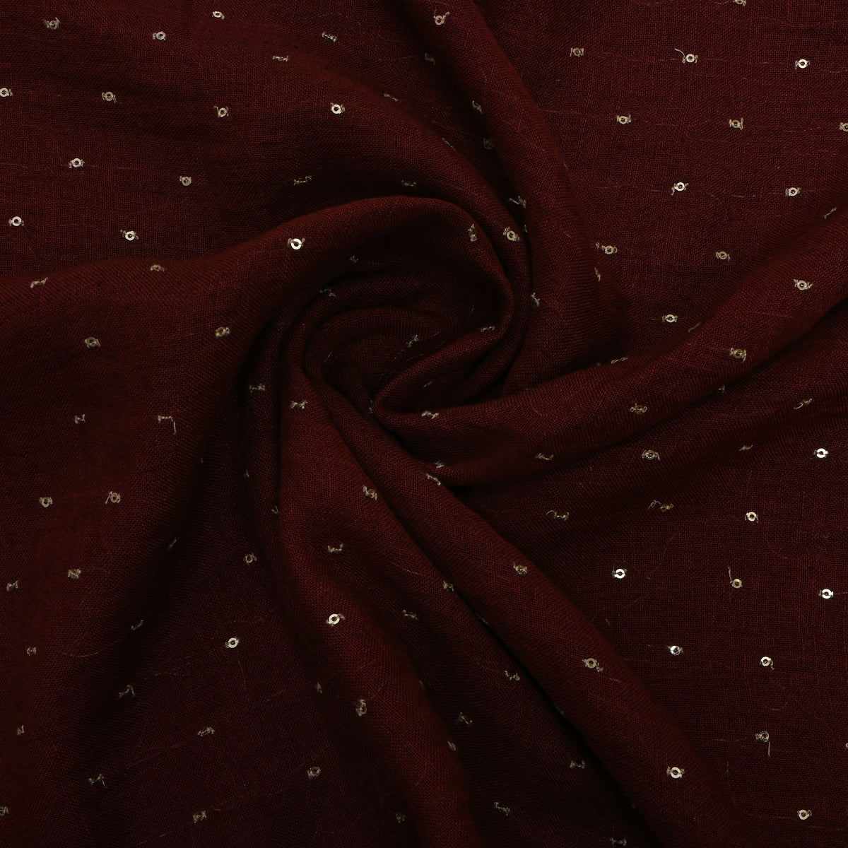 Dark Maroon Sequin Embroidery Linen Fabric