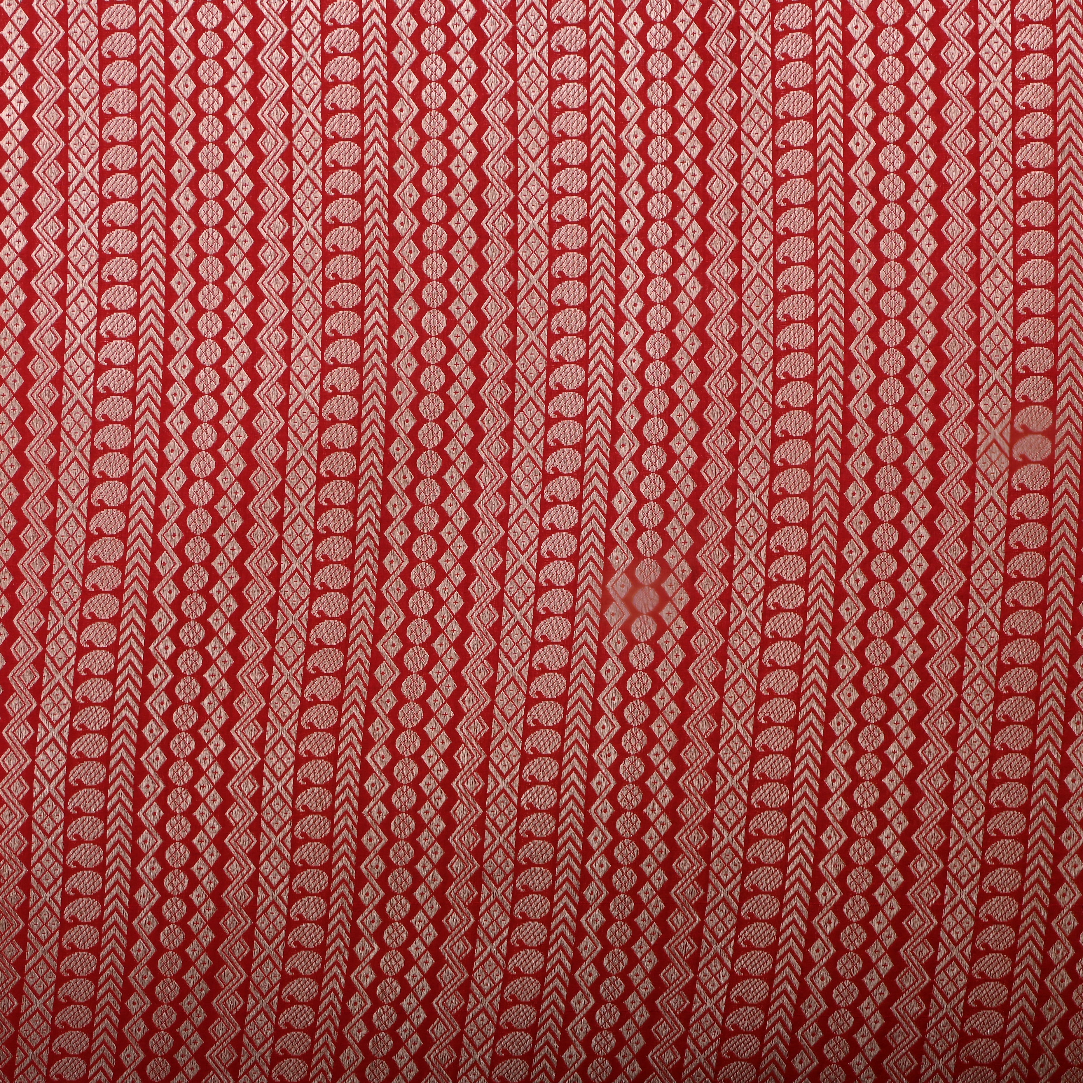 Solid Red Jamawar Silk Fabric With Woven Patterns