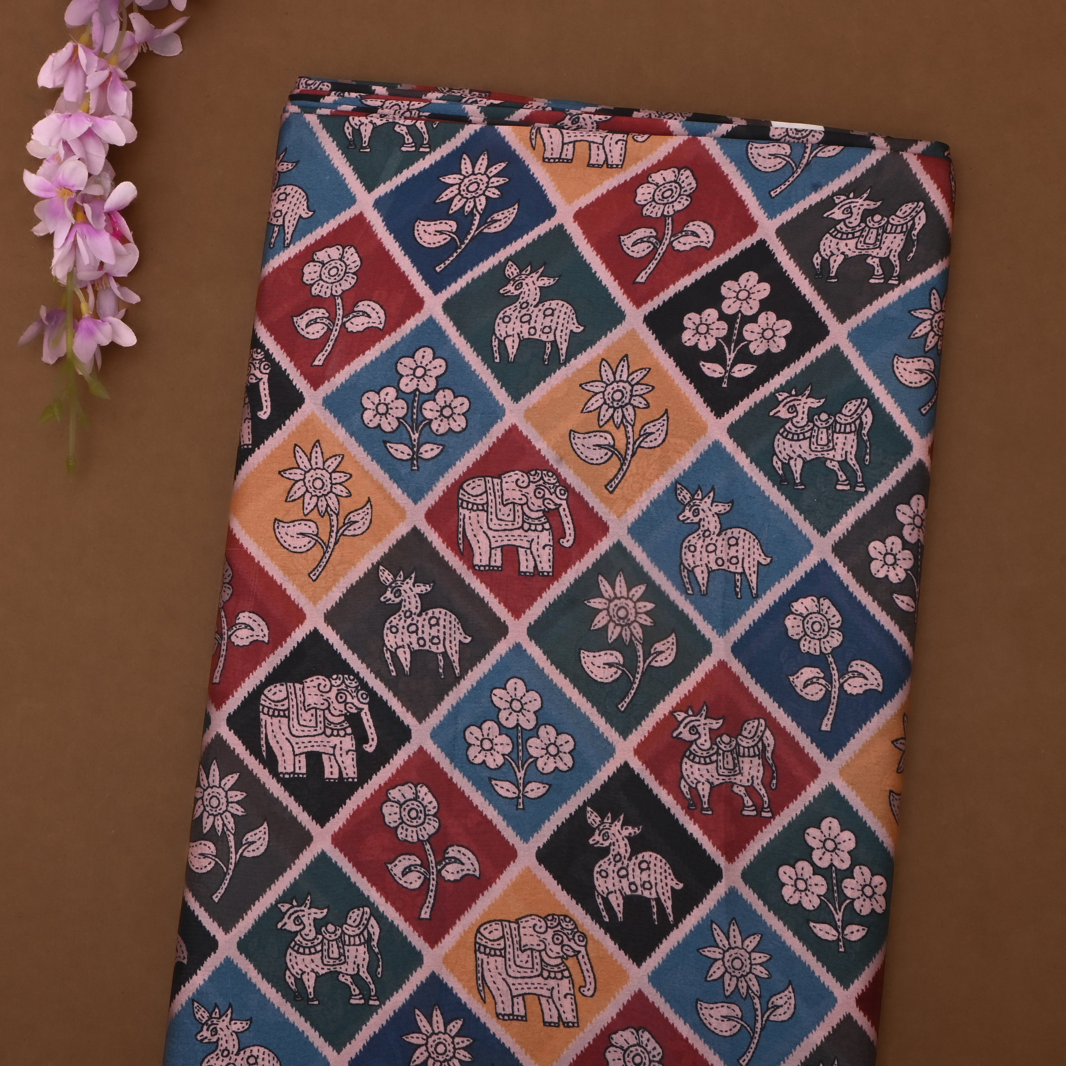 Multi-Color Silk Fabric With Animal Prints