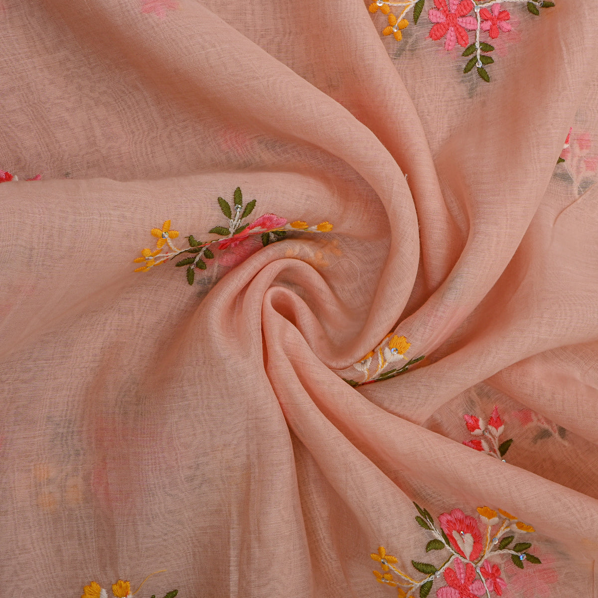 Pastel Peach Chanderi With Floral Butti