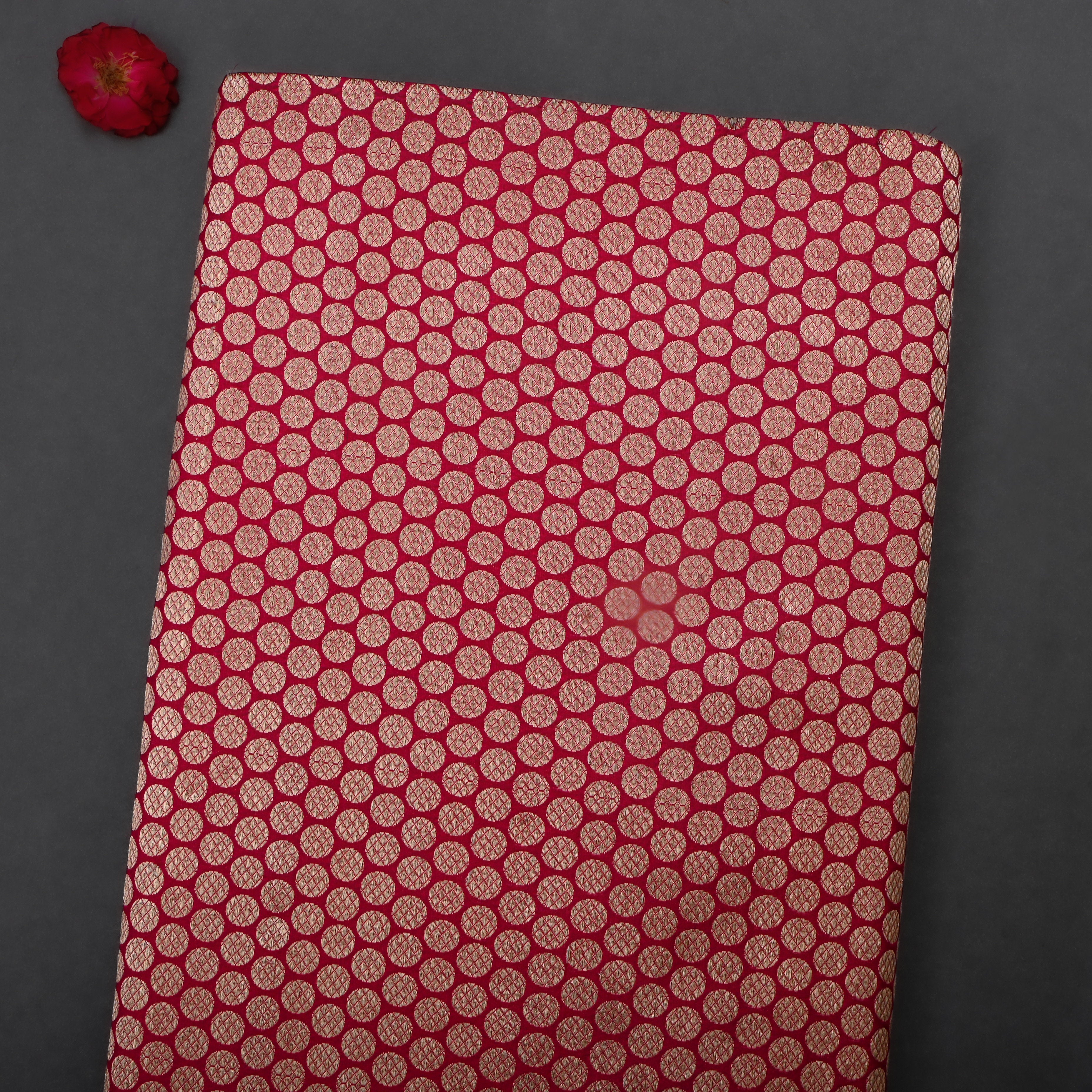 Dark Pink Jamawar Silk Fabric With Woven Pattern