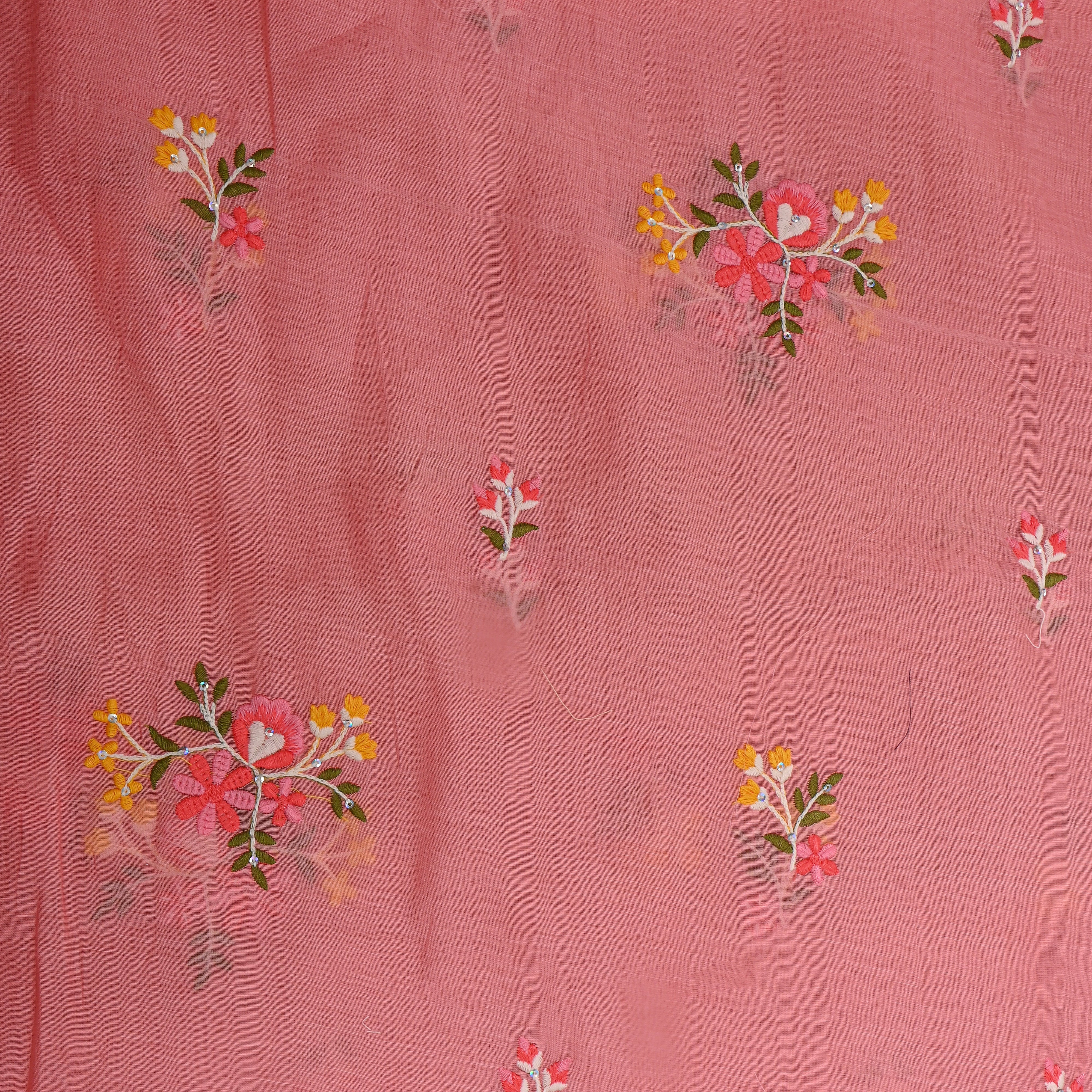 Soft Pink Flotral Butti Chanderi Fabric
