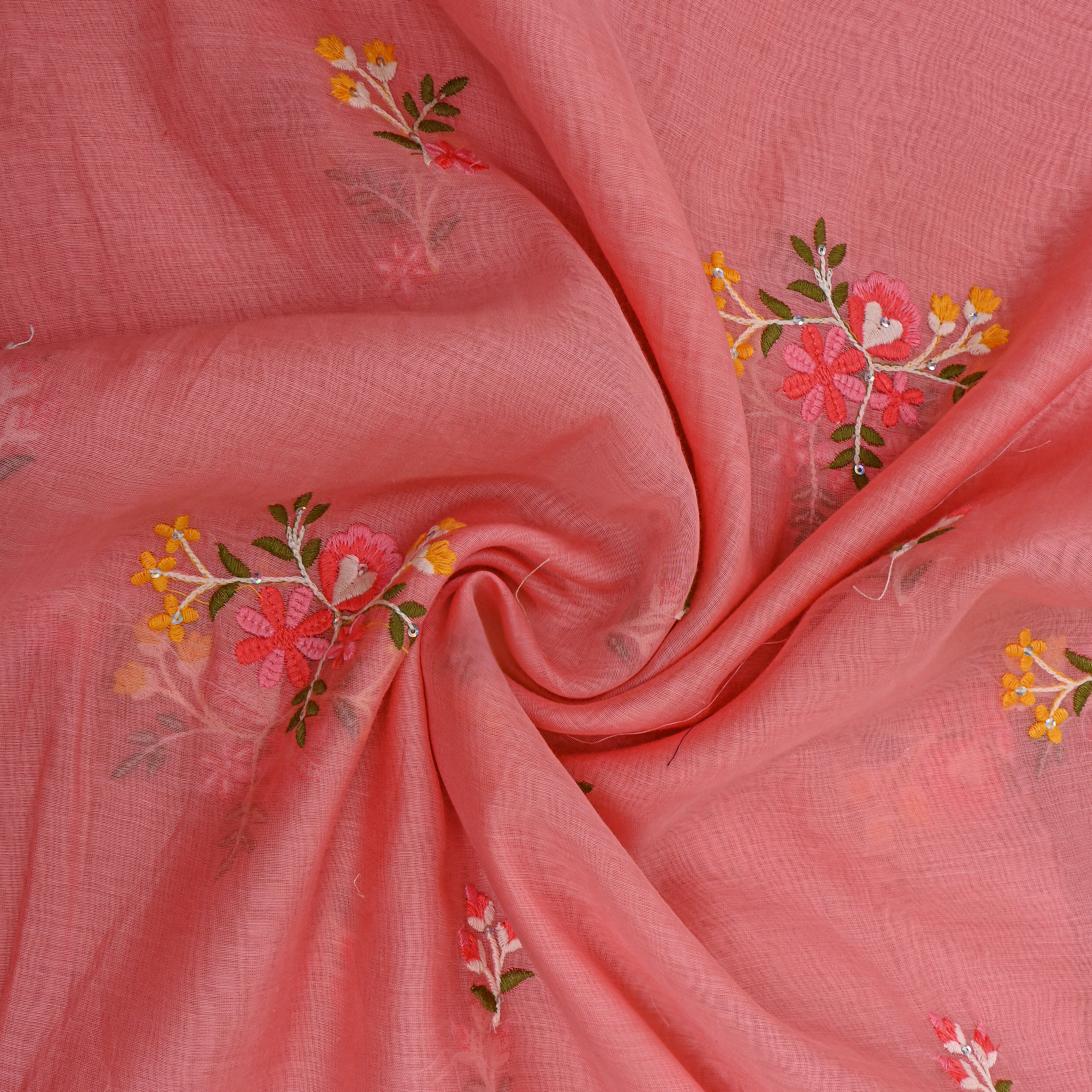 Soft Pink Flotral Butti Chanderi Fabric