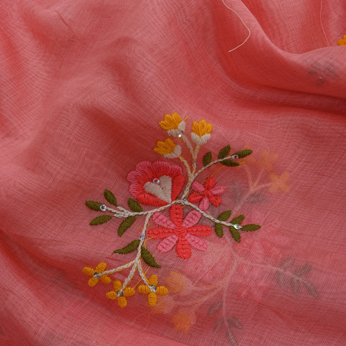 Soft Pink Flotral Butti Chanderi Fabric