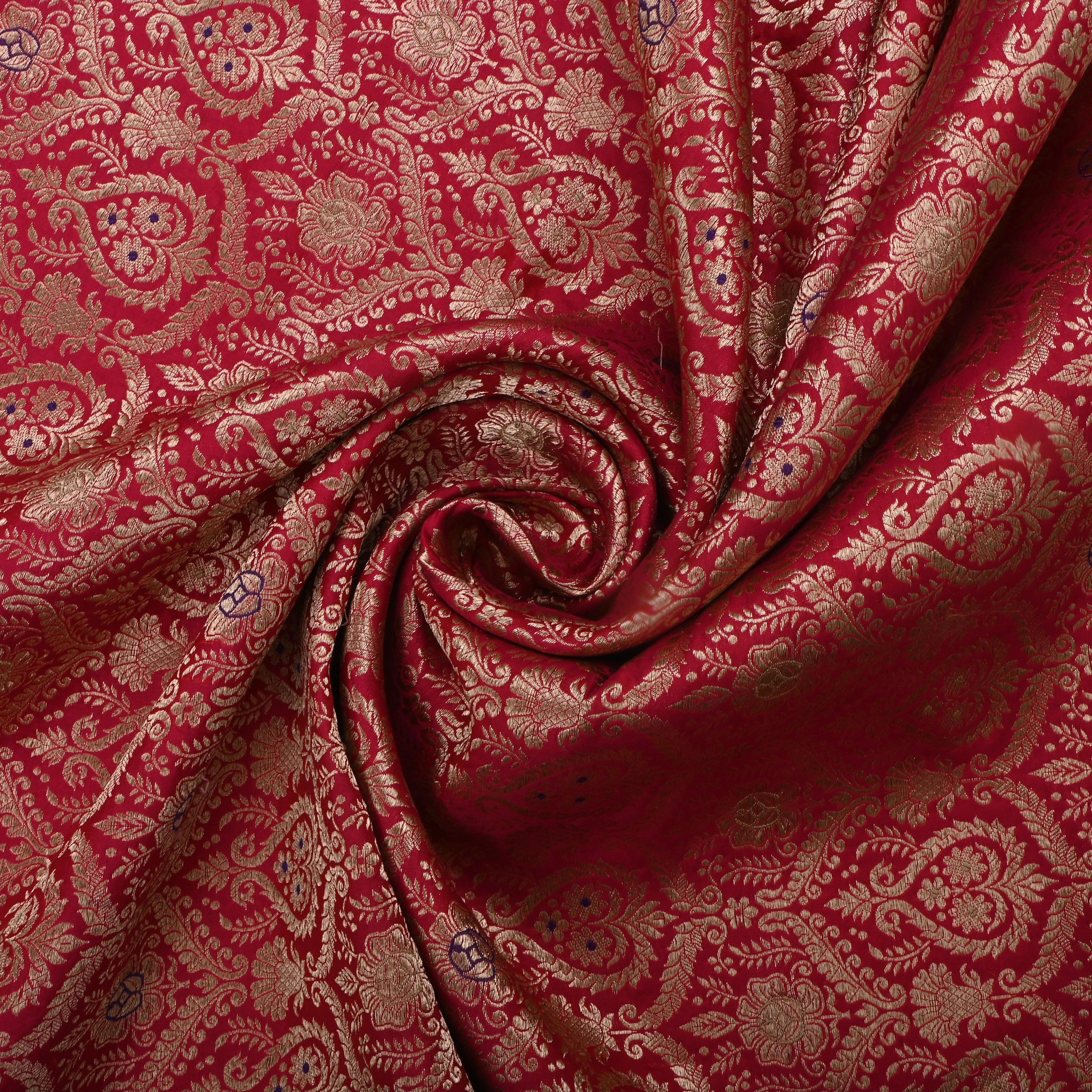 Shiraz Pinkish Red Jamawar Silk Fabric With Woven Design