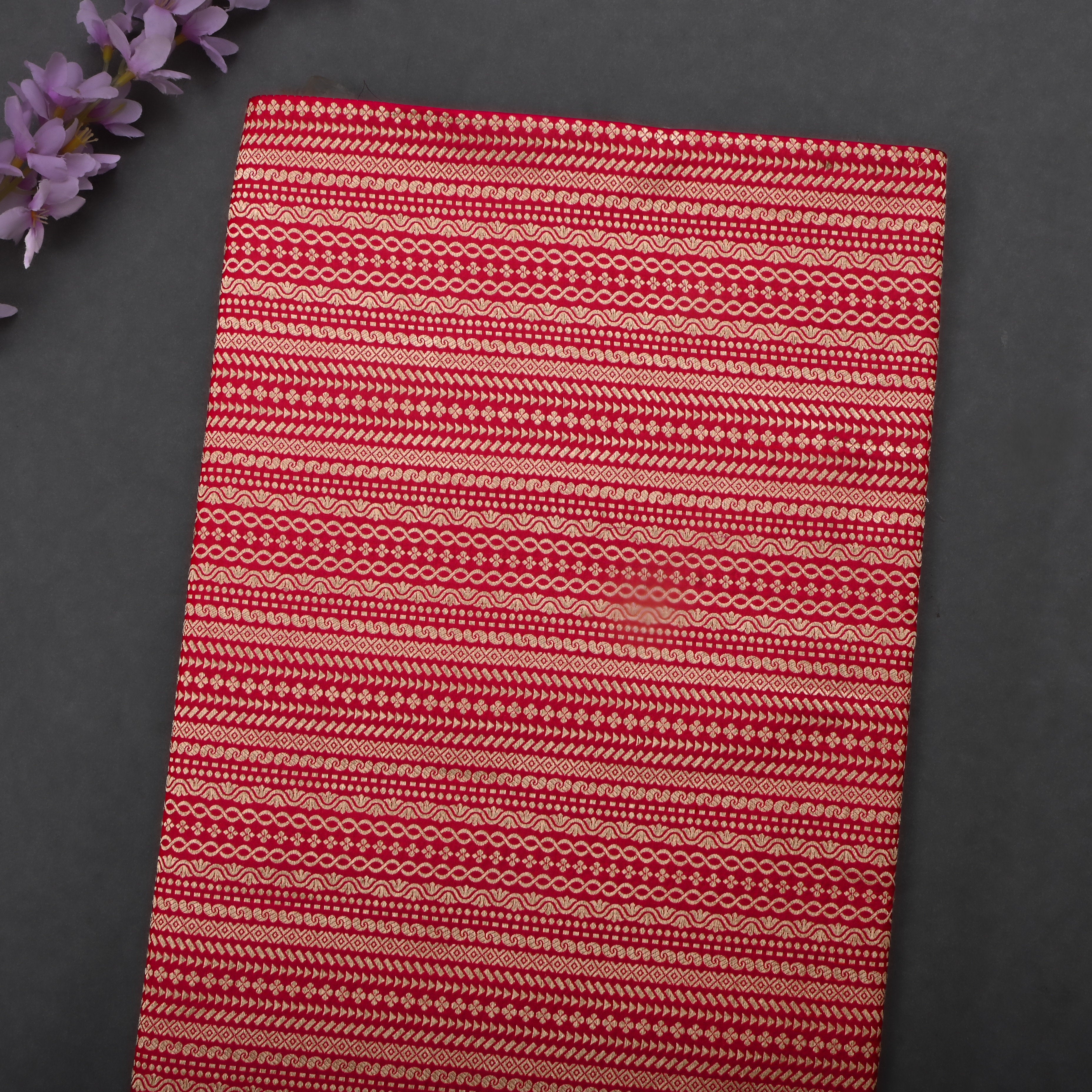 Red Jamawar Silk Fabric With Geometrical Figures