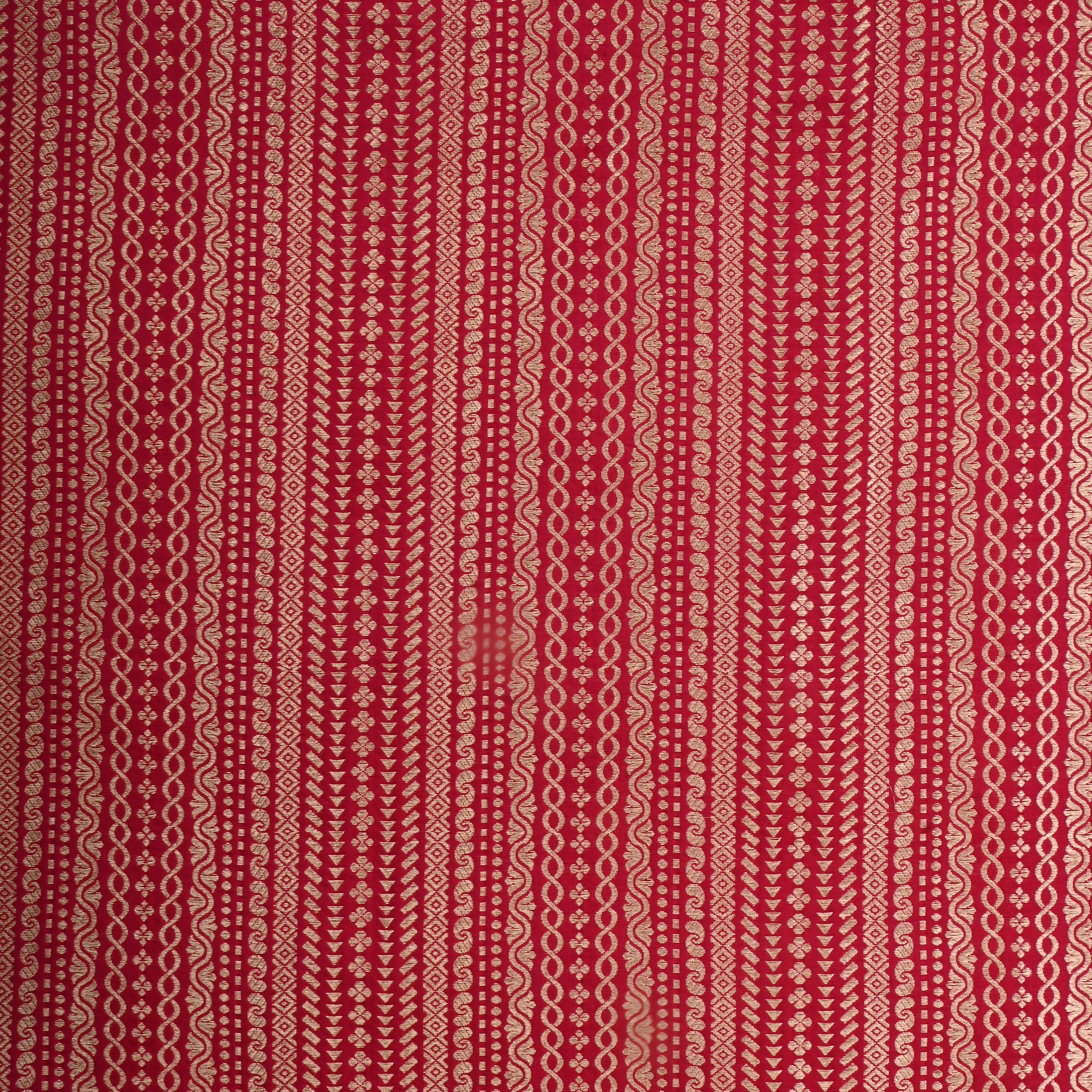 Red Jamawar Silk Fabric With Geometrical Figures