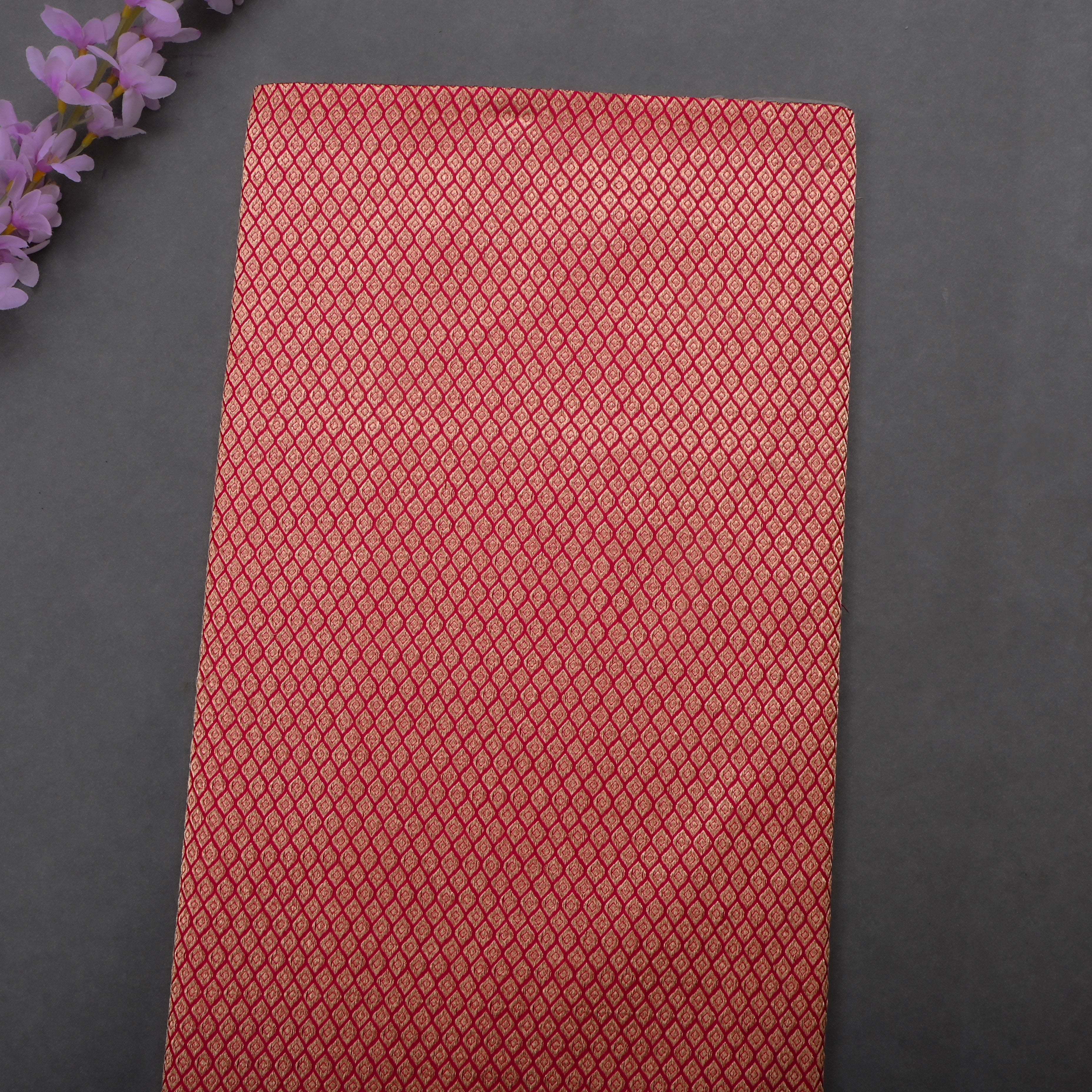 Pink Jamawar Silk Fabric With Brocade Pattern