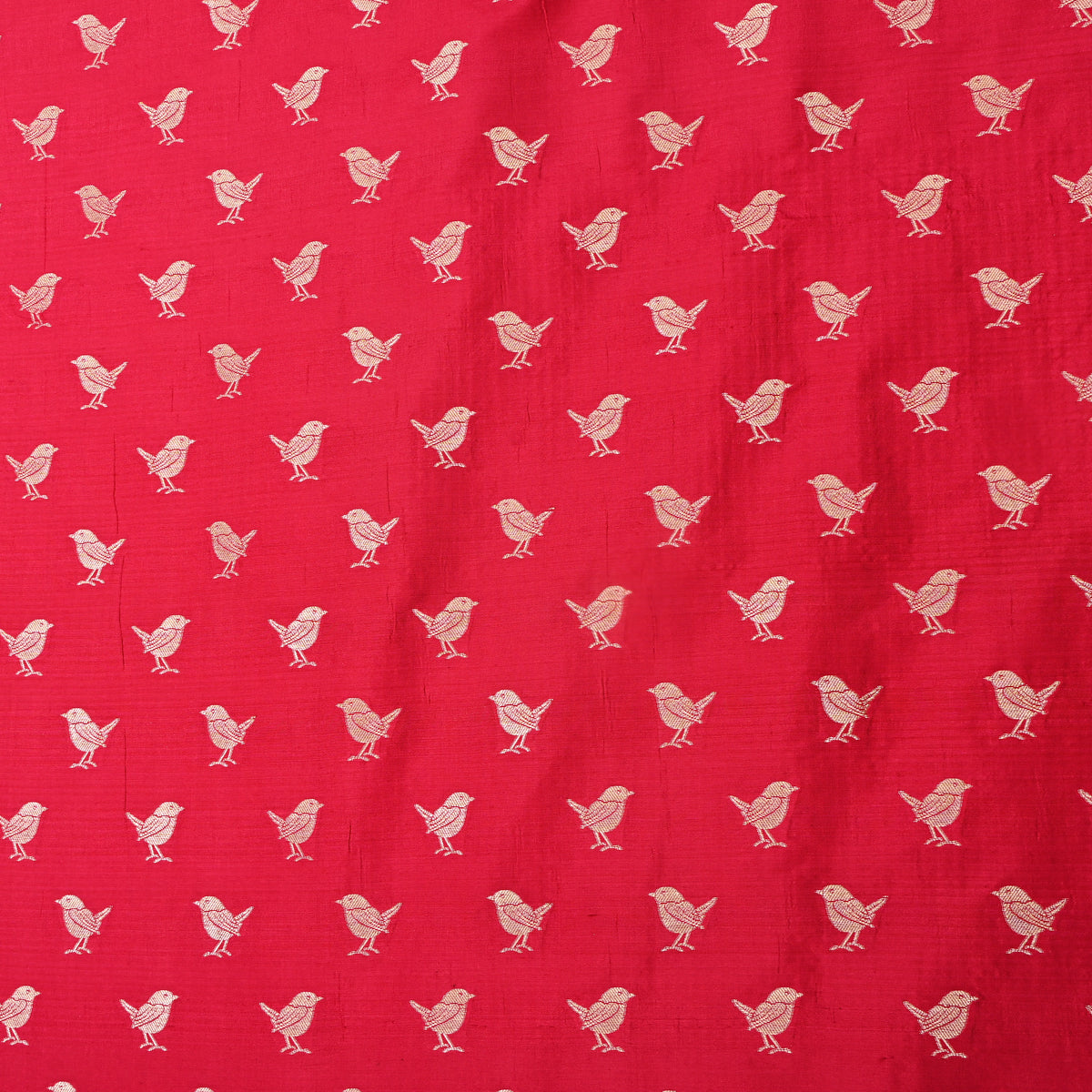 Crimson Red Gols Zari Bird Butti Jamawar Silk Fabric