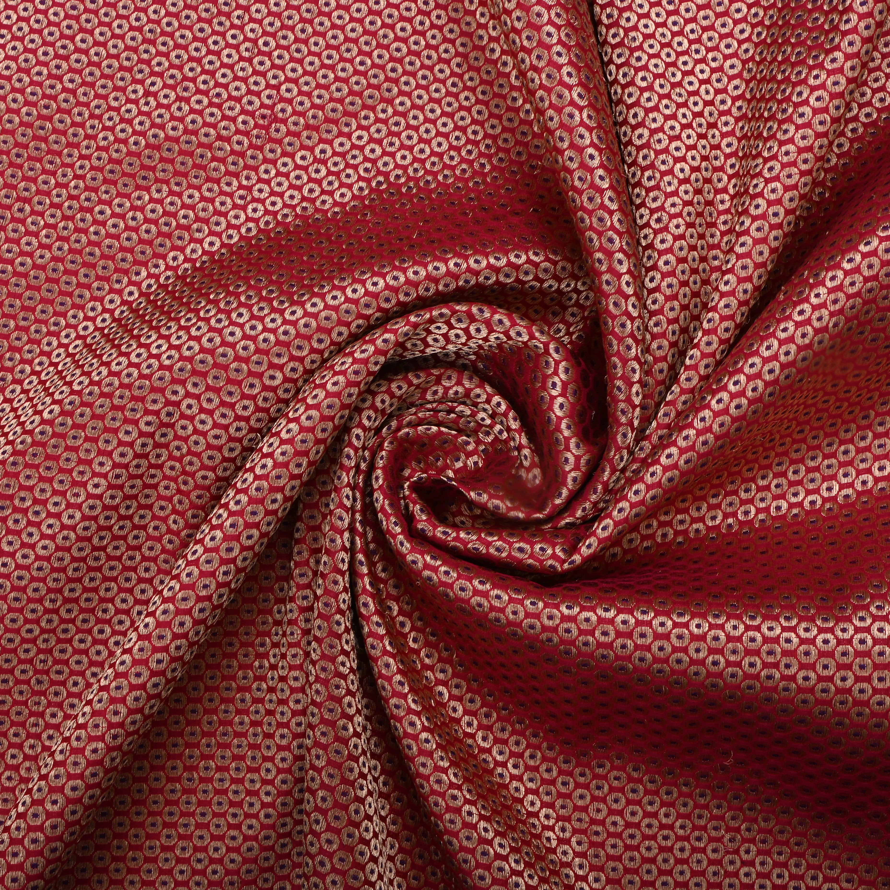 Hot Pink Jamawar Silk Fabric With Brocade Design