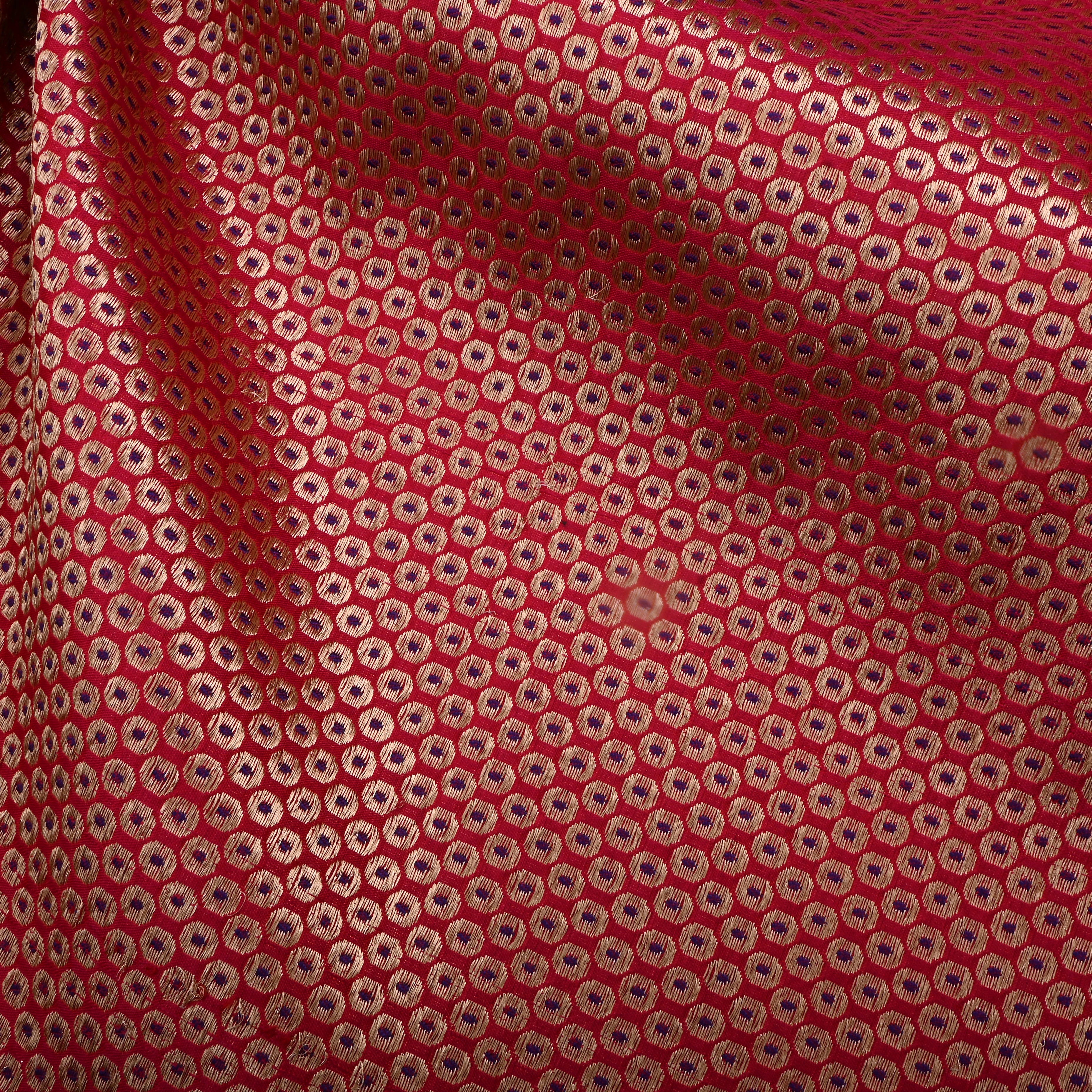 Hot Pink Jamawar Silk Fabric With Brocade Design