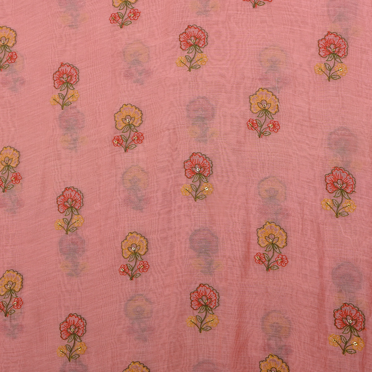 Blush Pink Thread Work Butti Chanderi Fabric