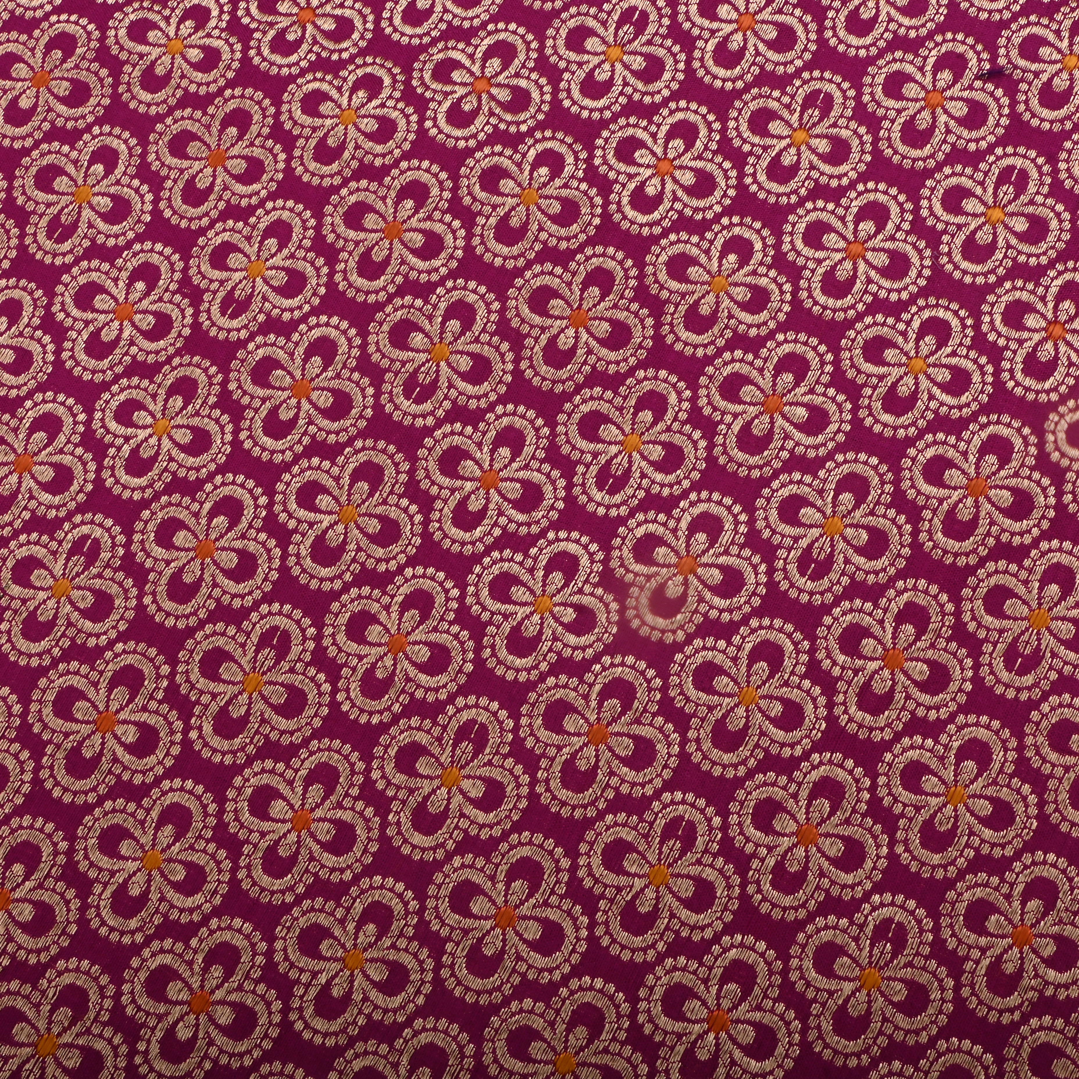 Rose Bud Cherry Red Jamawar Silk Fabric With Floral Motifs