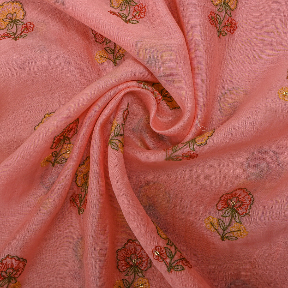 Blush Pink Thread Work Butti Chanderi Fabric