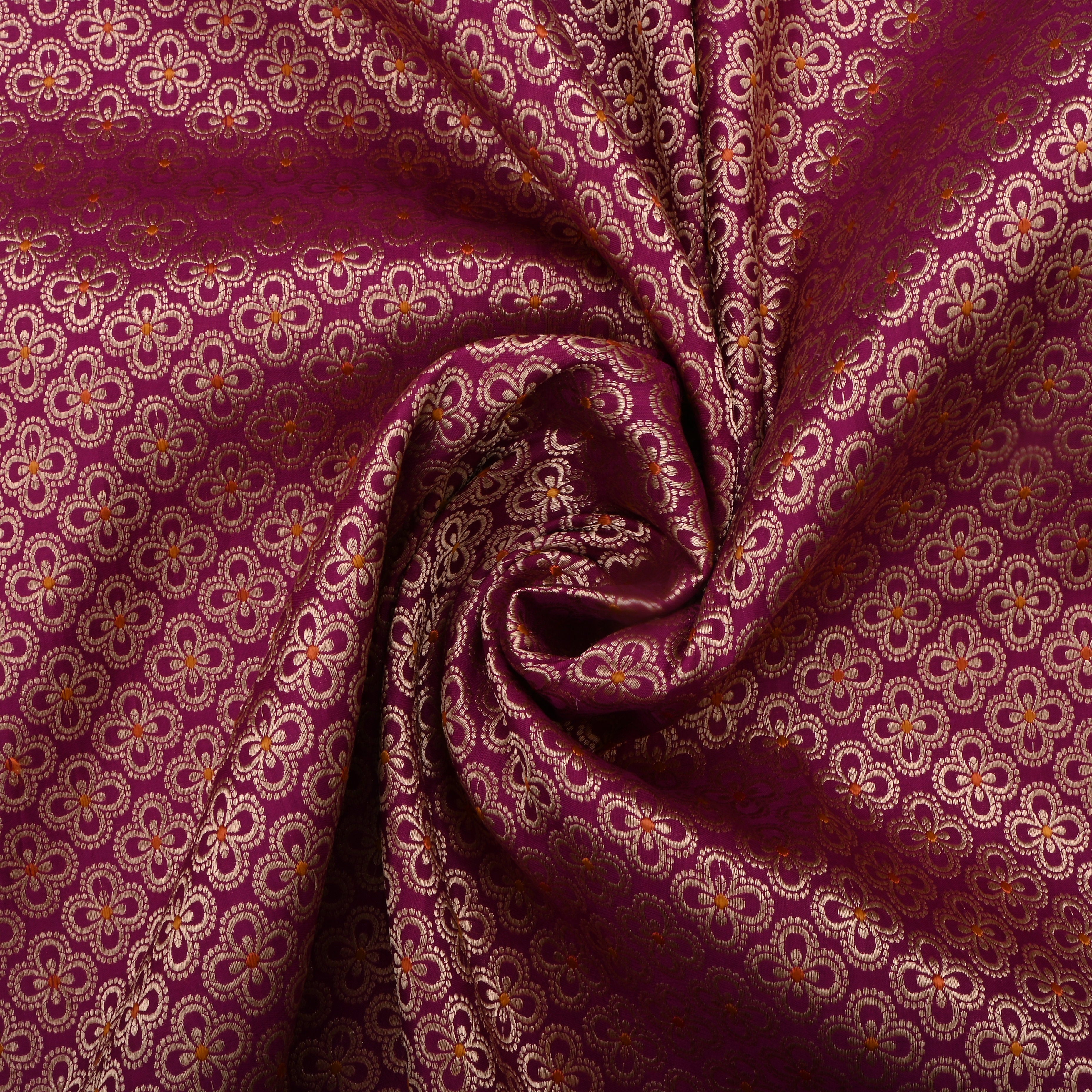 Rose Bud Cherry Red Jamawar Silk Fabric With Floral Motifs