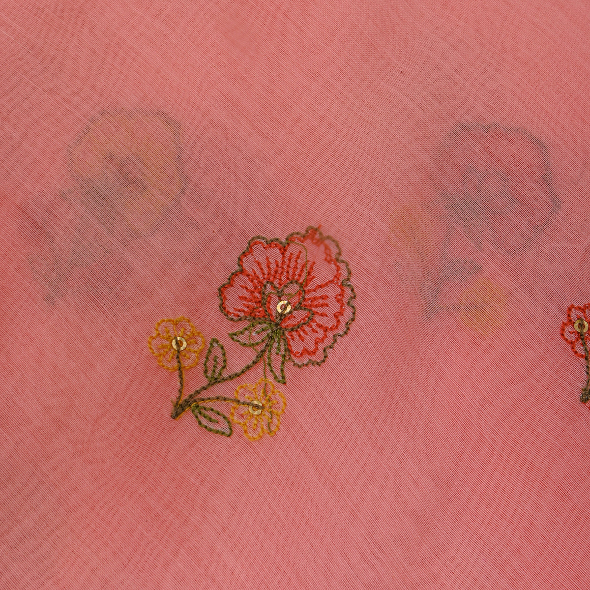 Blush Pink Thread Work Butti Chanderi Fabric