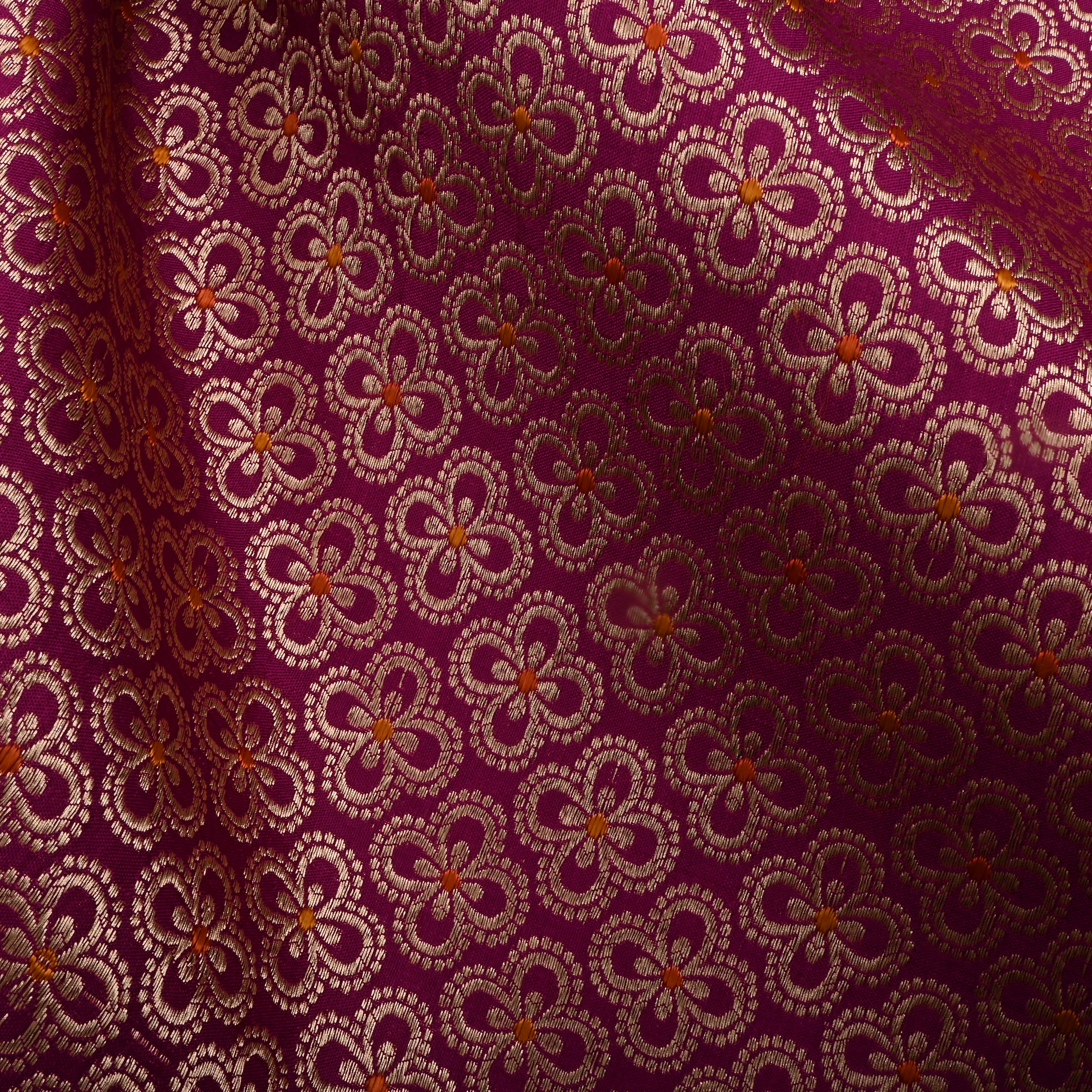 Rose Bud Cherry Red Jamawar Silk Fabric With Floral Motifs