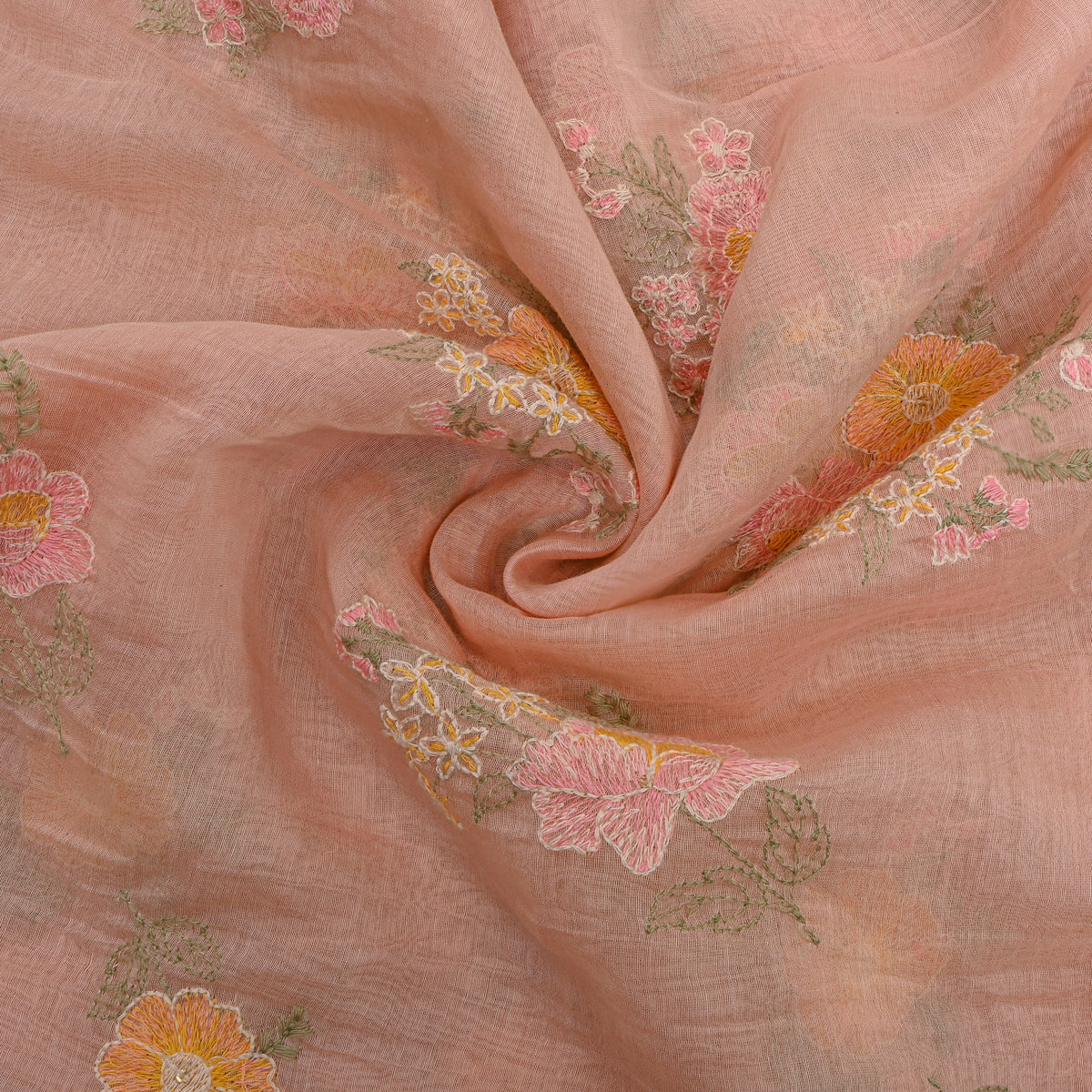 Dusty Peach Thread Work Floral Chanderi Fabric