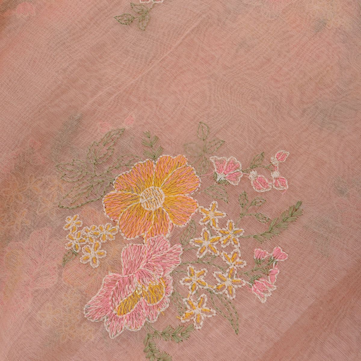 Dusty Peach Thread Work Floral Chanderi Fabric