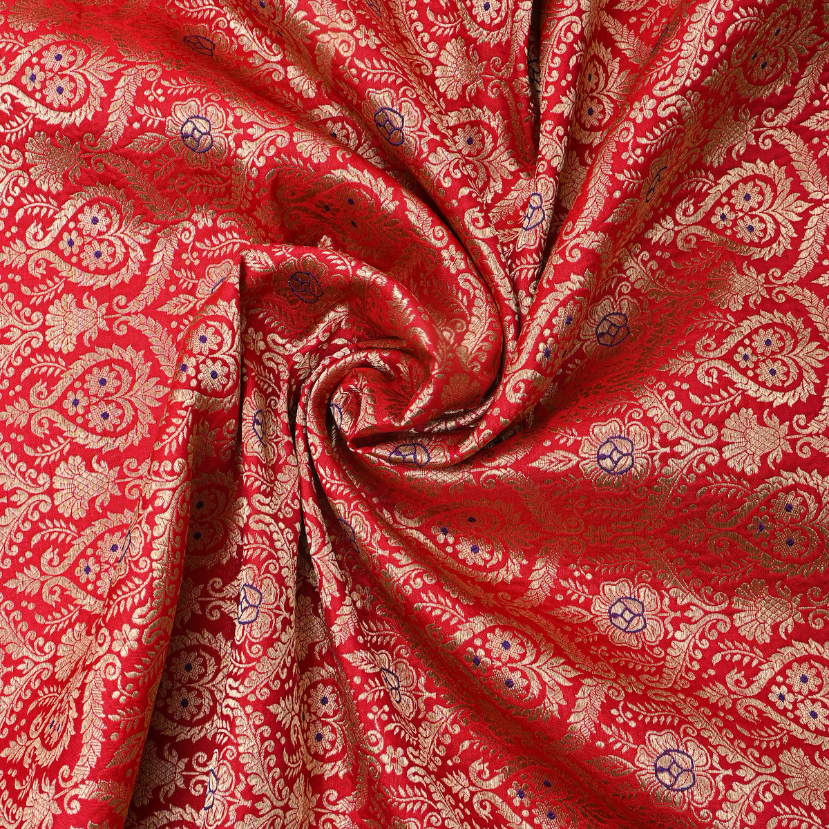 Scarlet Gold Zari Weave Brocade Jamawar Silk Fabric