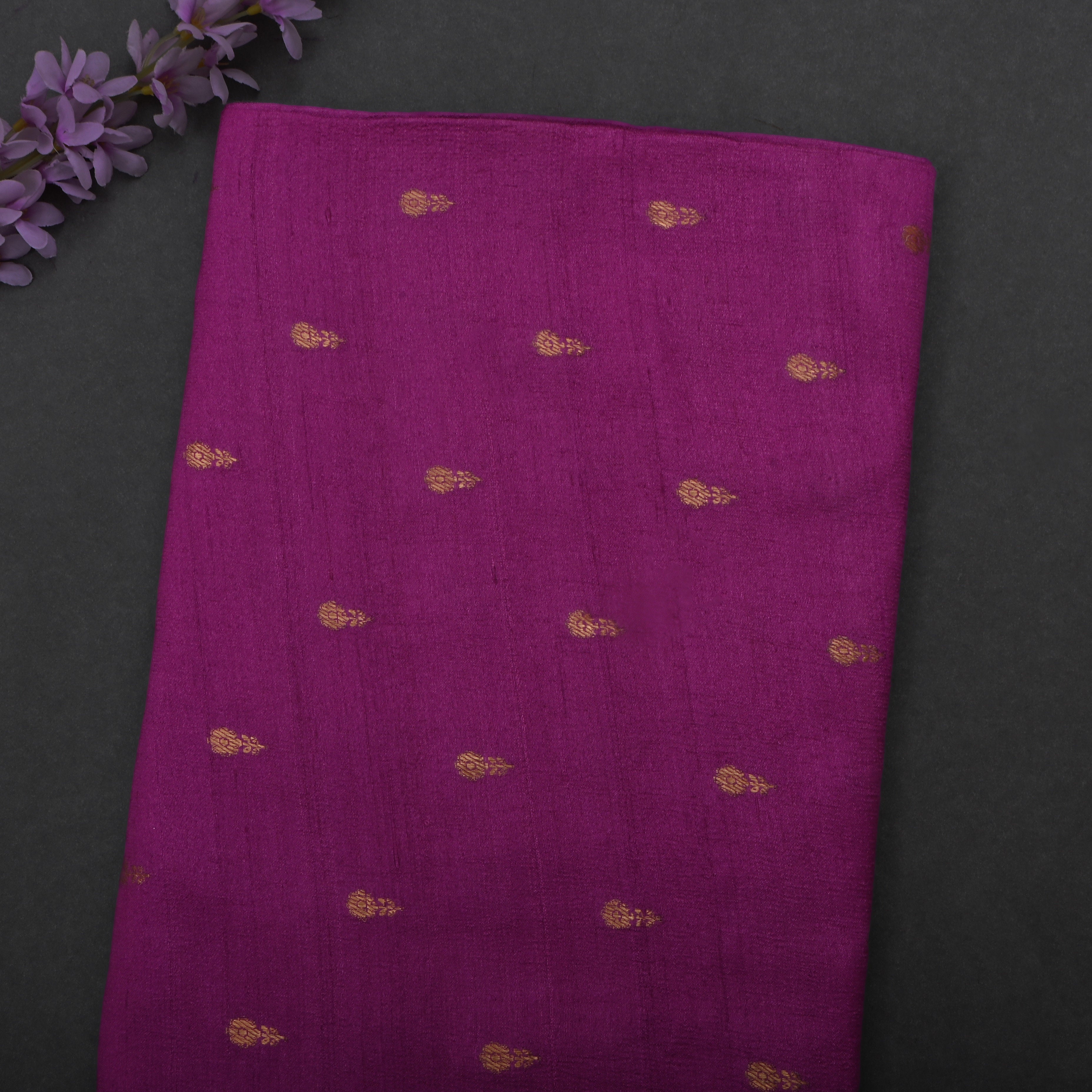 Boysenberry Purple Jamawar Tussar Fabric With Butti'S