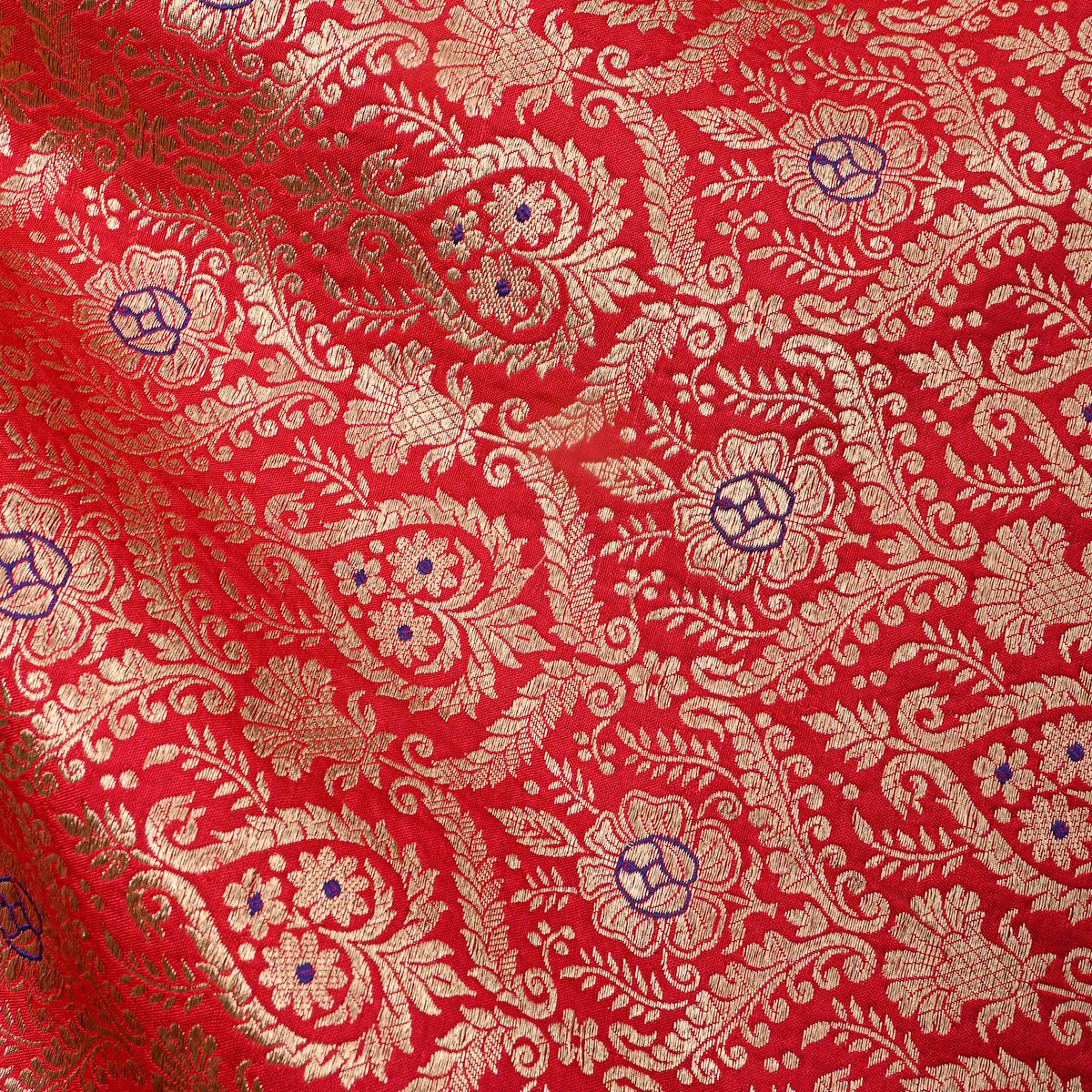 Scarlet Gold Zari Weave Brocade Jamawar Silk Fabric