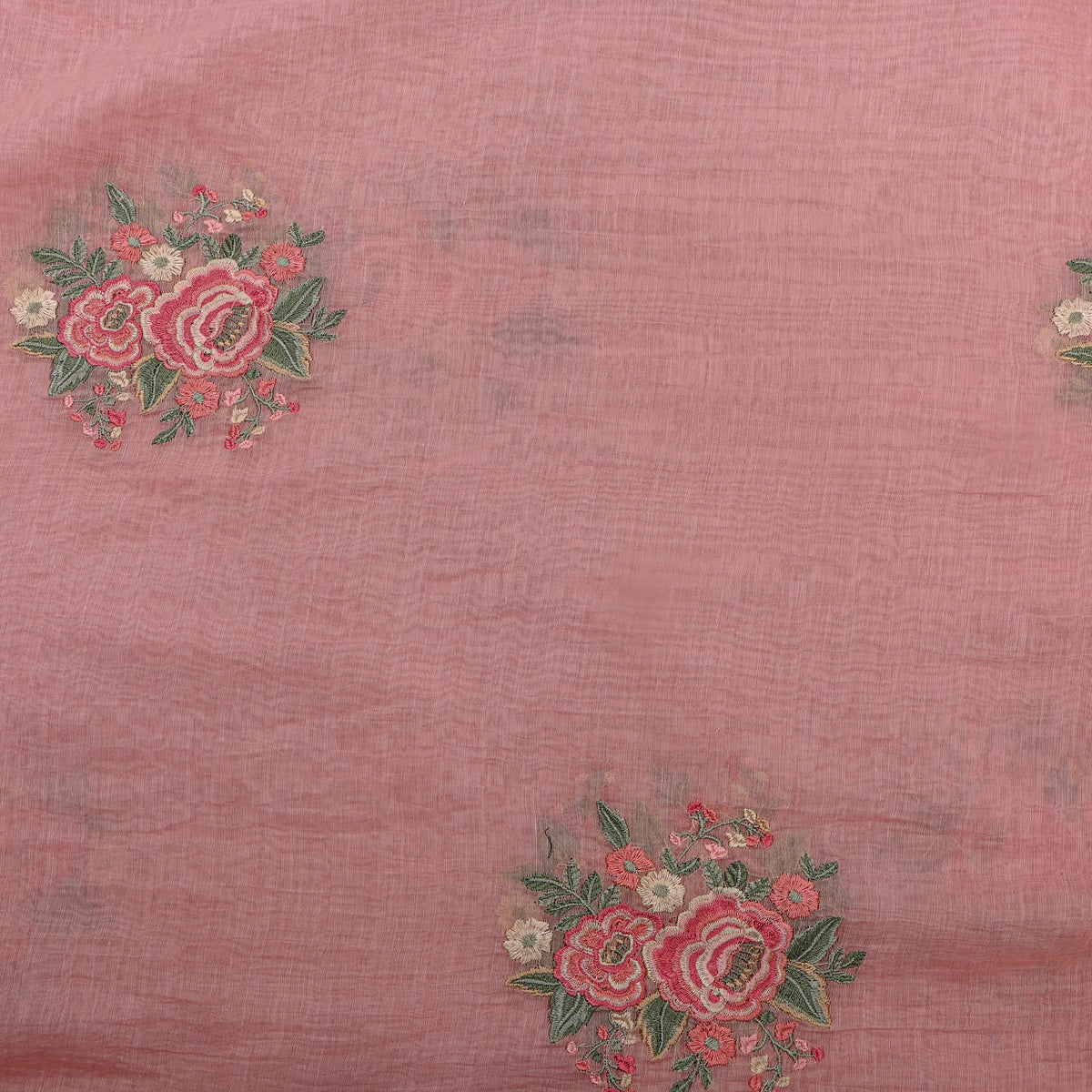 Blush Pink Thread Work Butti Chanderi Fabric