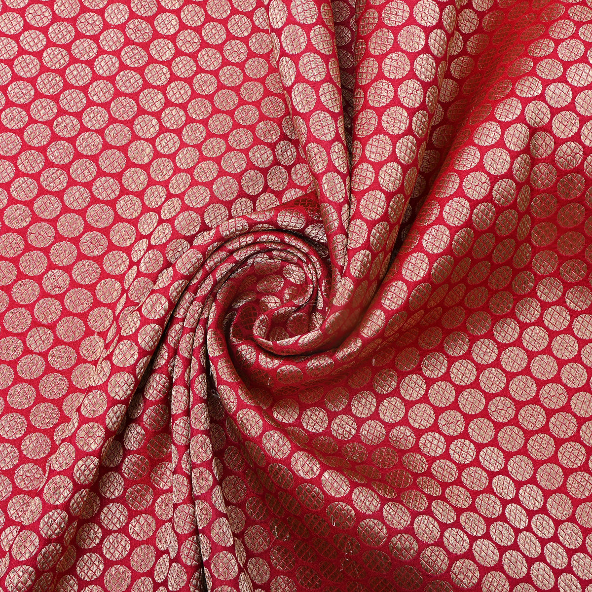 Crimson Red Gold Zari Butti Motif Jamawar Silk Fabric