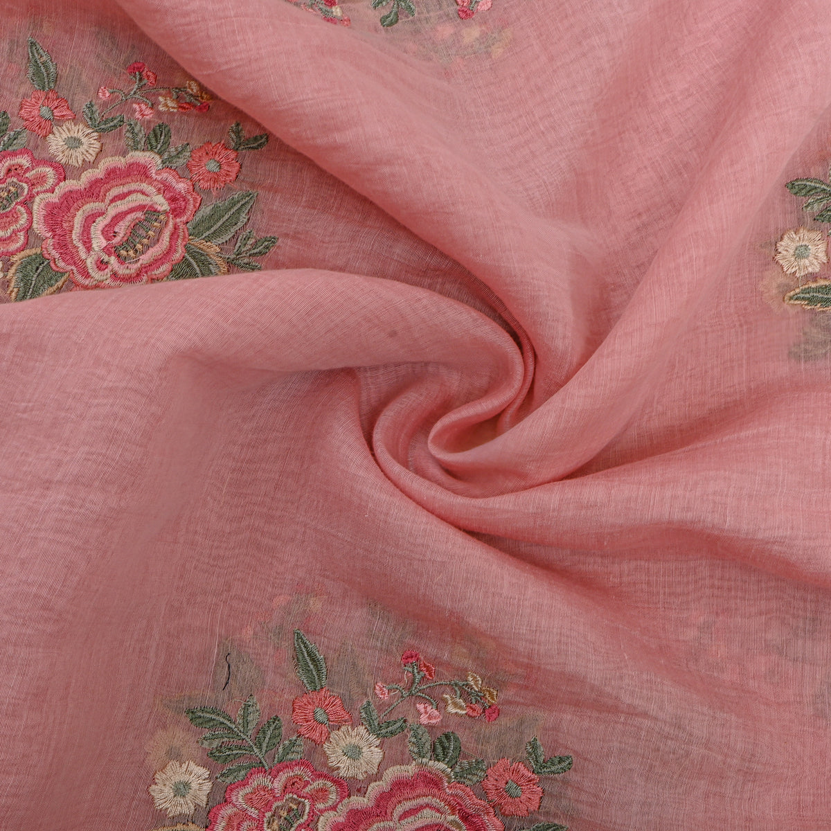 Blush Pink Thread Work Butti Chanderi Fabric