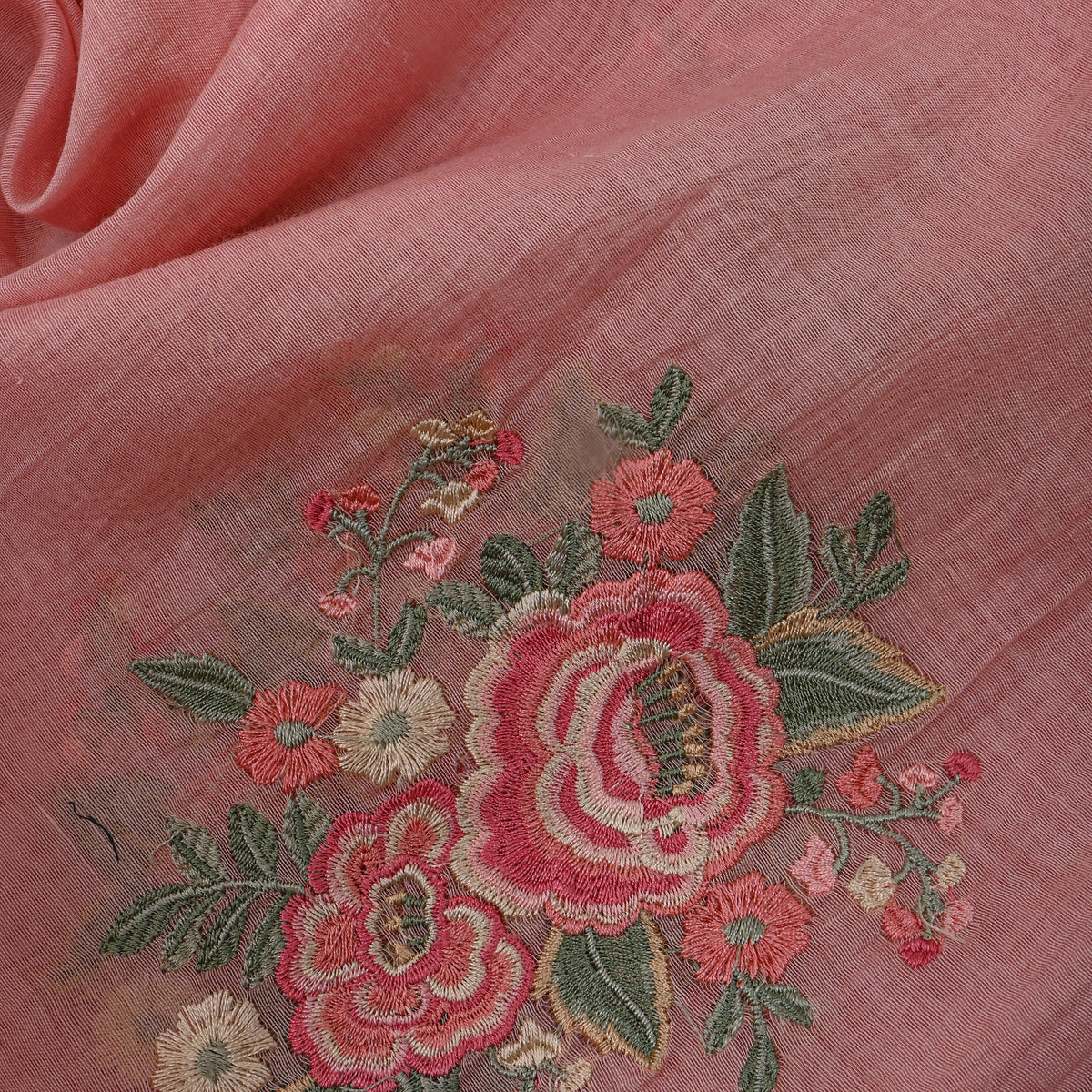 Blush Pink Thread Work Butti Chanderi Fabric