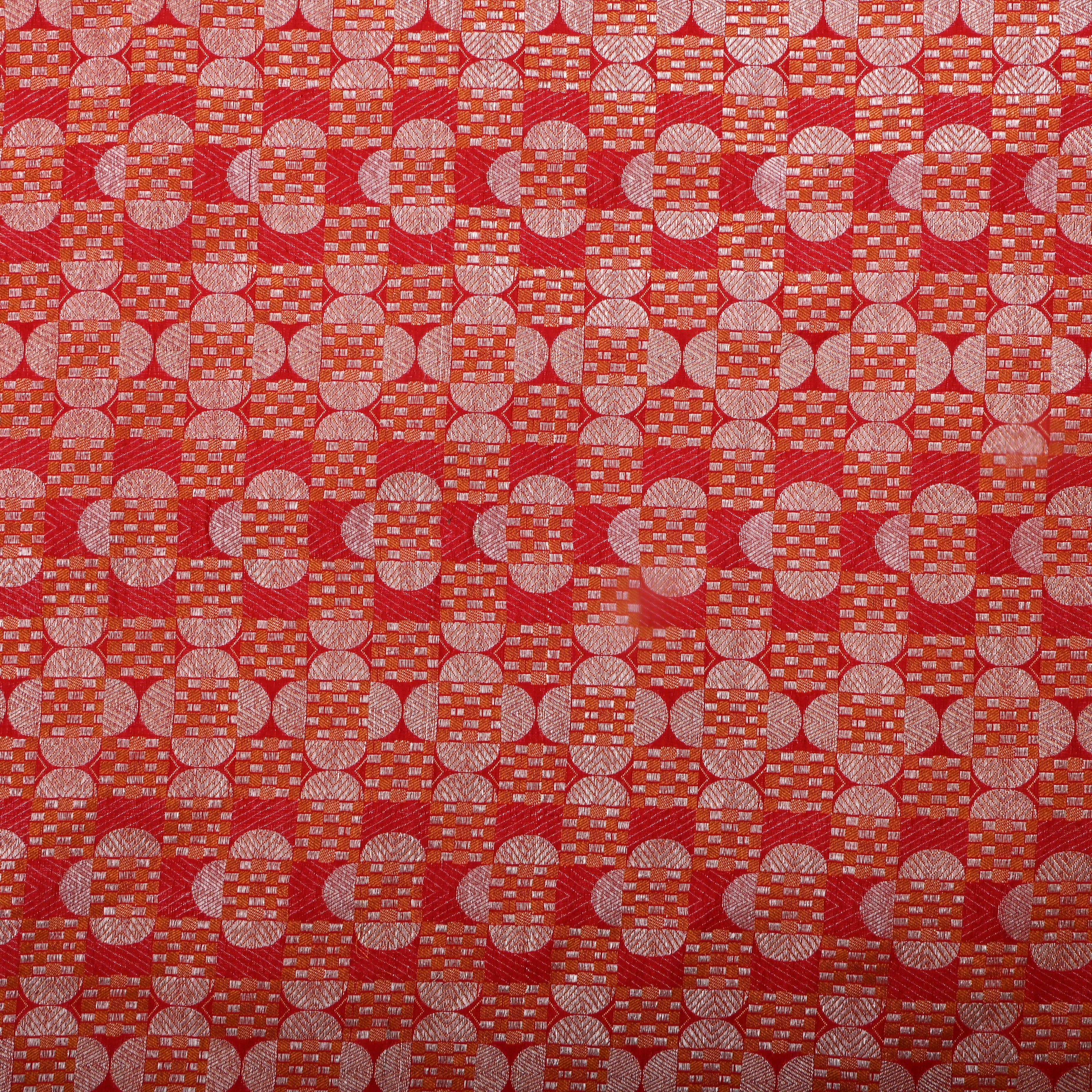Red Jamawar Silk Fabric With Woven Pattern