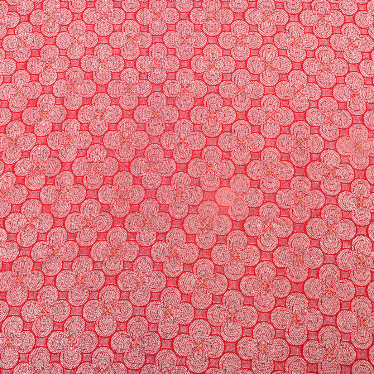 Coral Red Silver Zari Weave Jamawar Silk Fabric