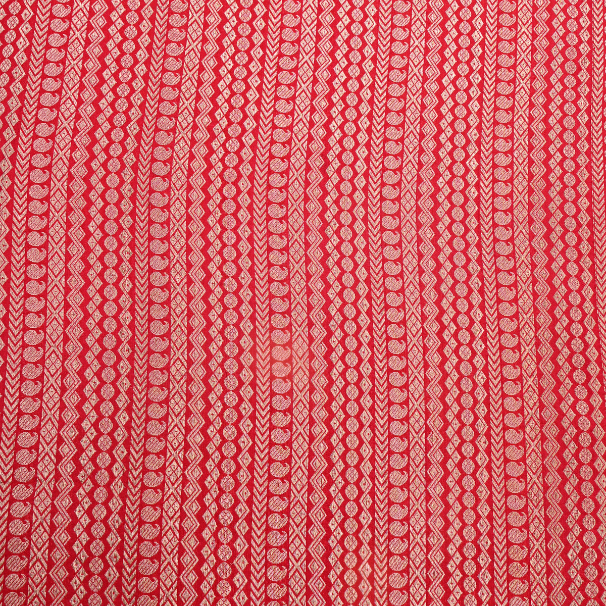 Scarlet Red Gold Zari Striped Jamawar Silk Fabric