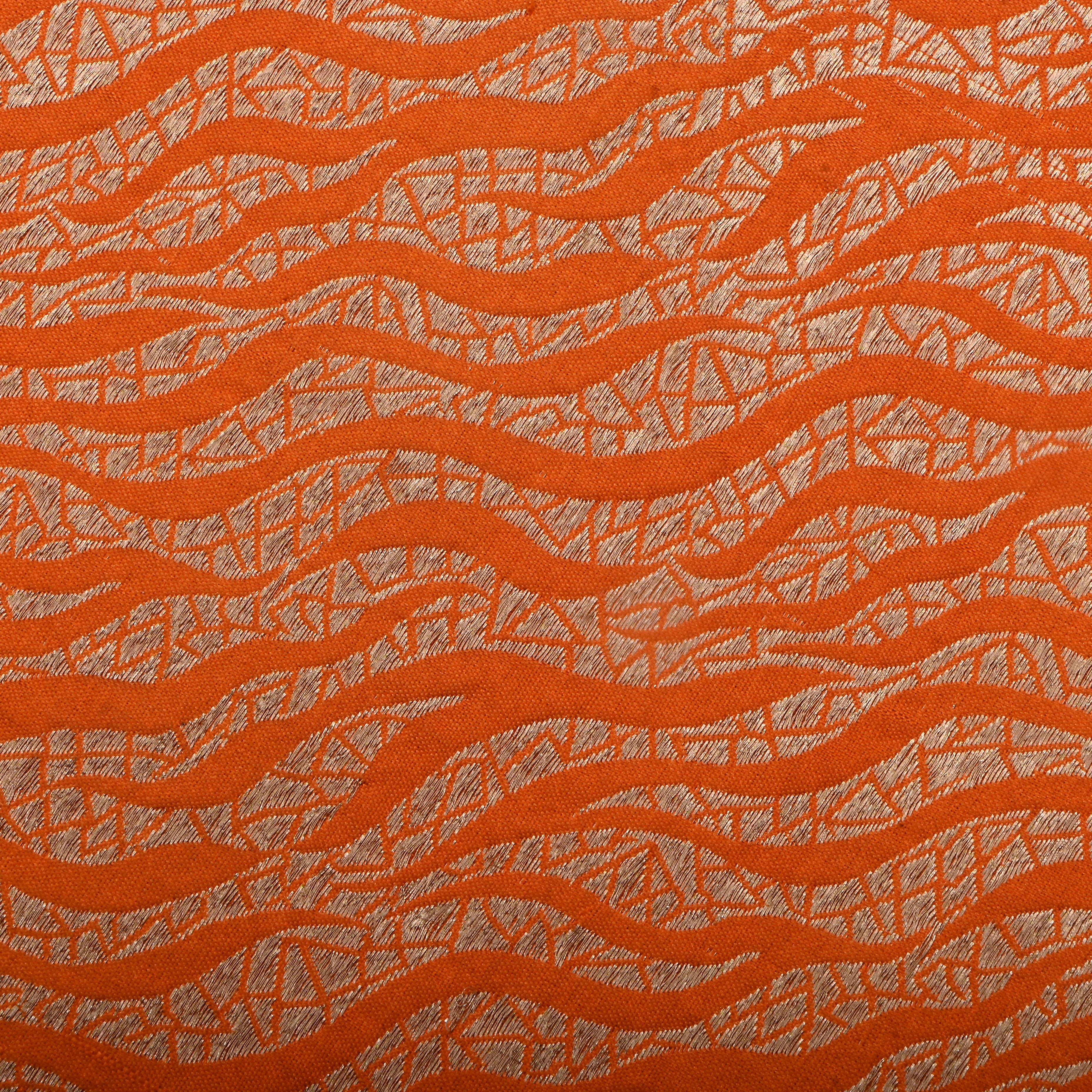 Rusty Orange Jamawar Silk Fabric With Wavy Pattern