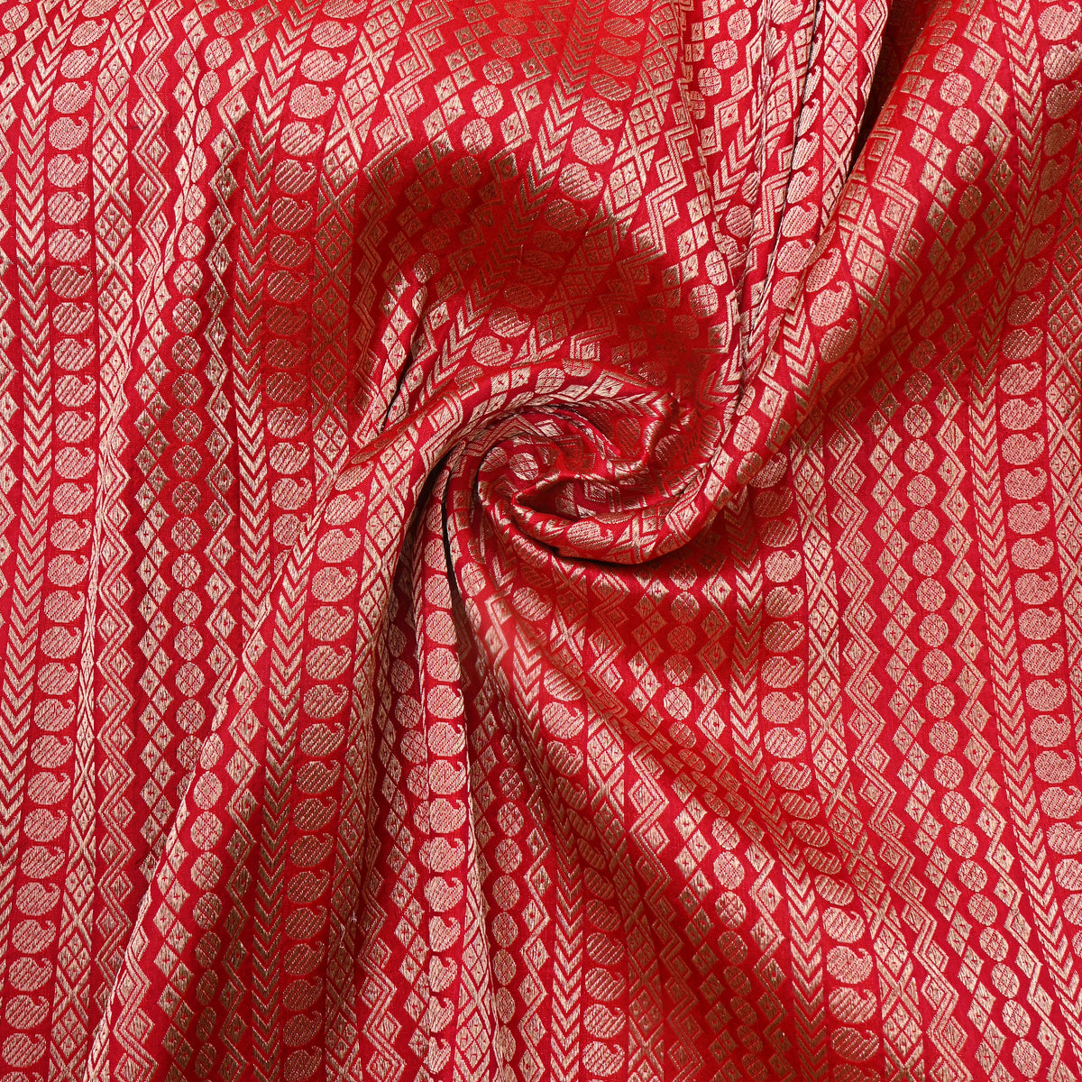 Scarlet Red Gold Zari Striped Jamawar Silk Fabric