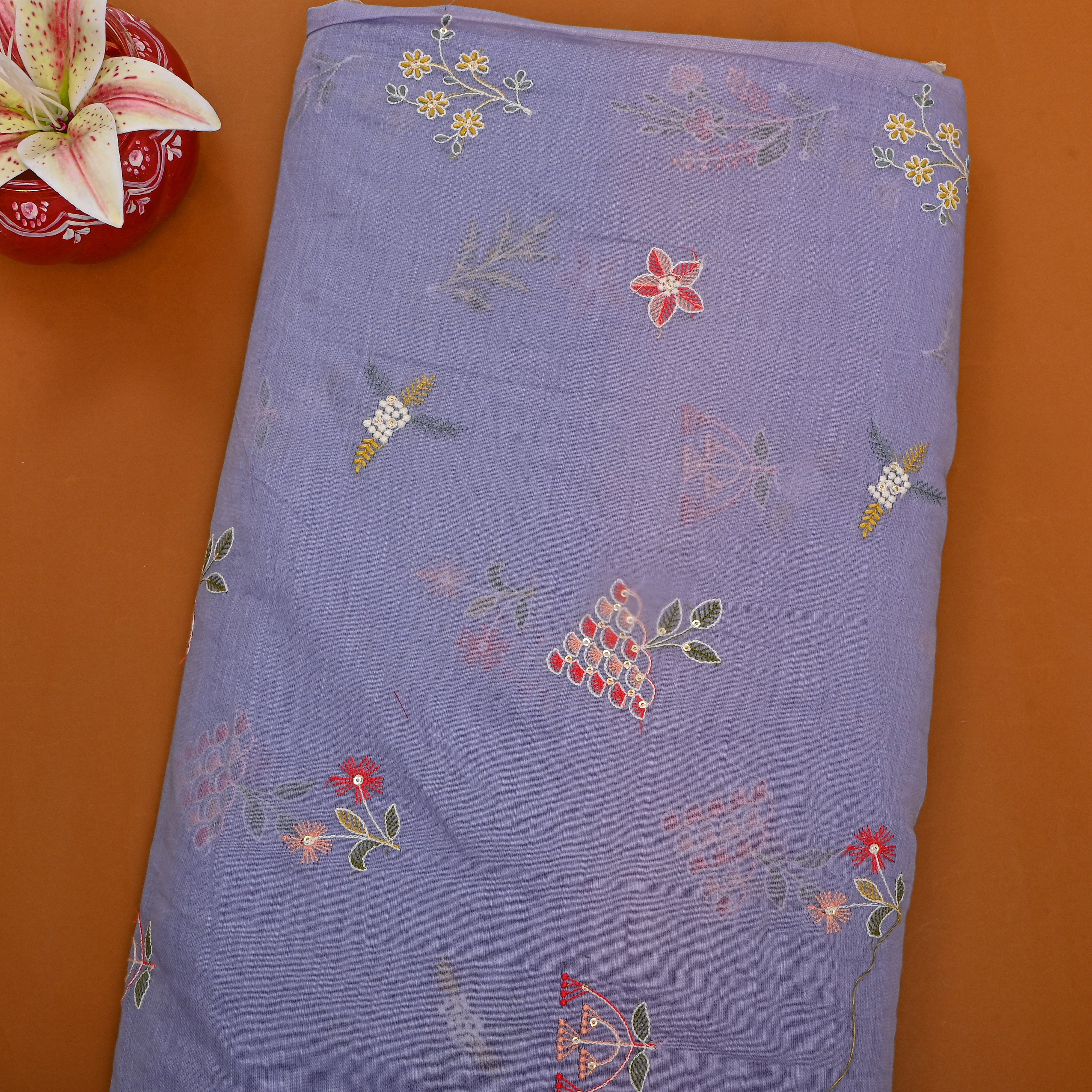 Purple Bright Butti Embroidered Chanderi