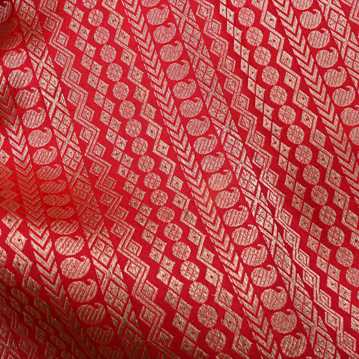 Scarlet Red Gold Zari Striped Jamawar Silk Fabric