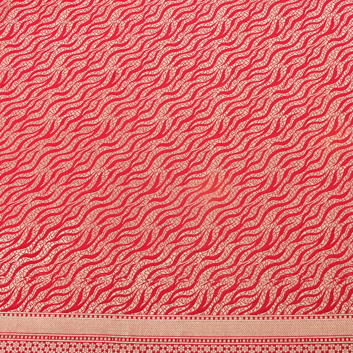 Red Self Gold Zari Weave Jamawar Silk Fabric