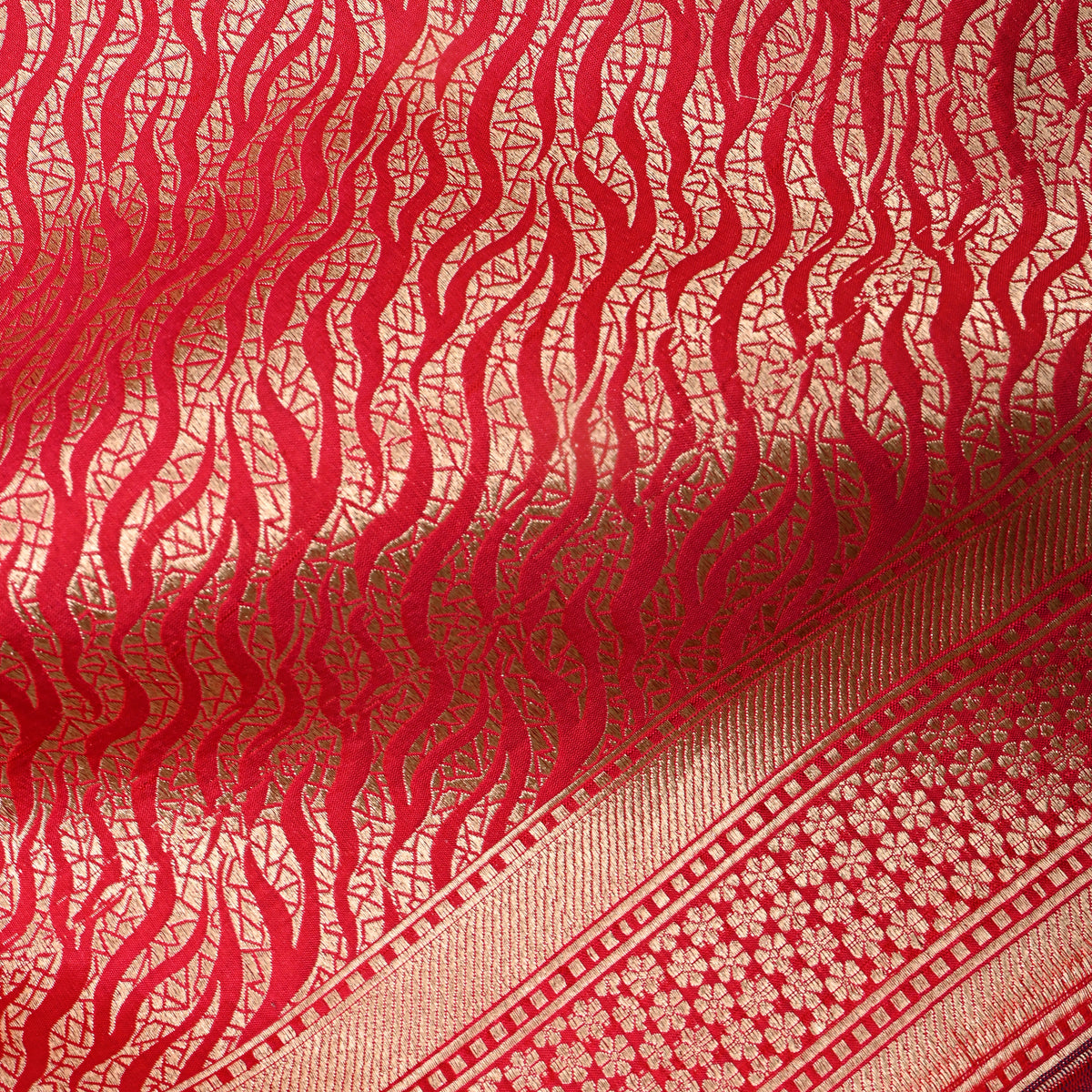 Red Self Gold Zari Weave Jamawar Silk Fabric