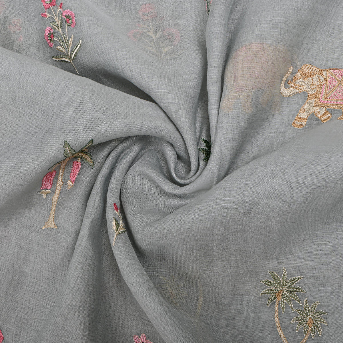 Gray Thread Work Butti Chanderi Fabric