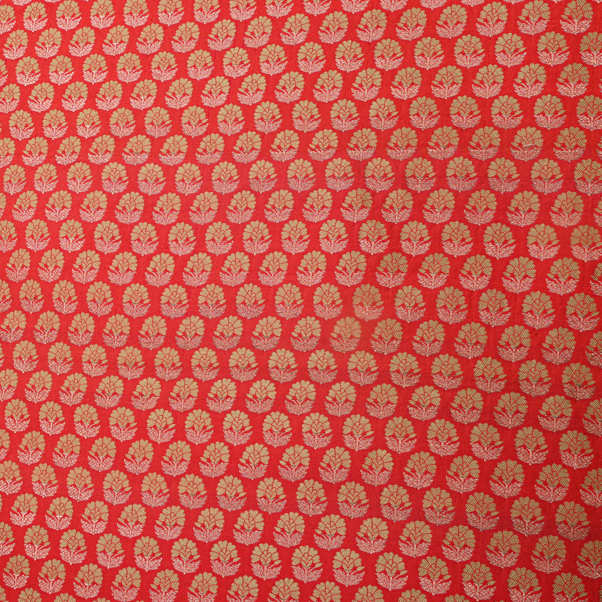 Orange Gold Zari Floral Butti Jamawar Silk Fabric