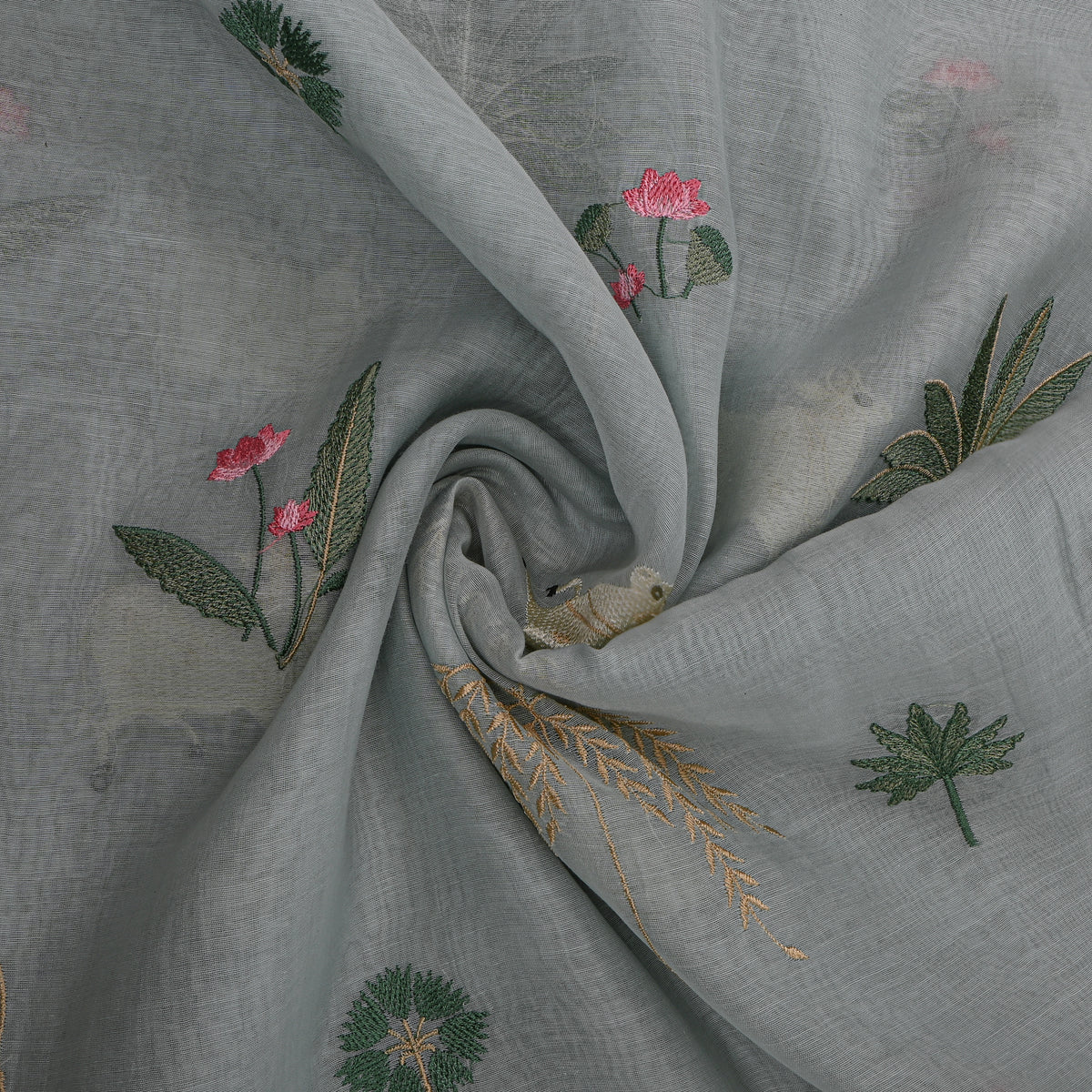 Powder Blue Thread Work Anamil Motif Chanderi Fabric