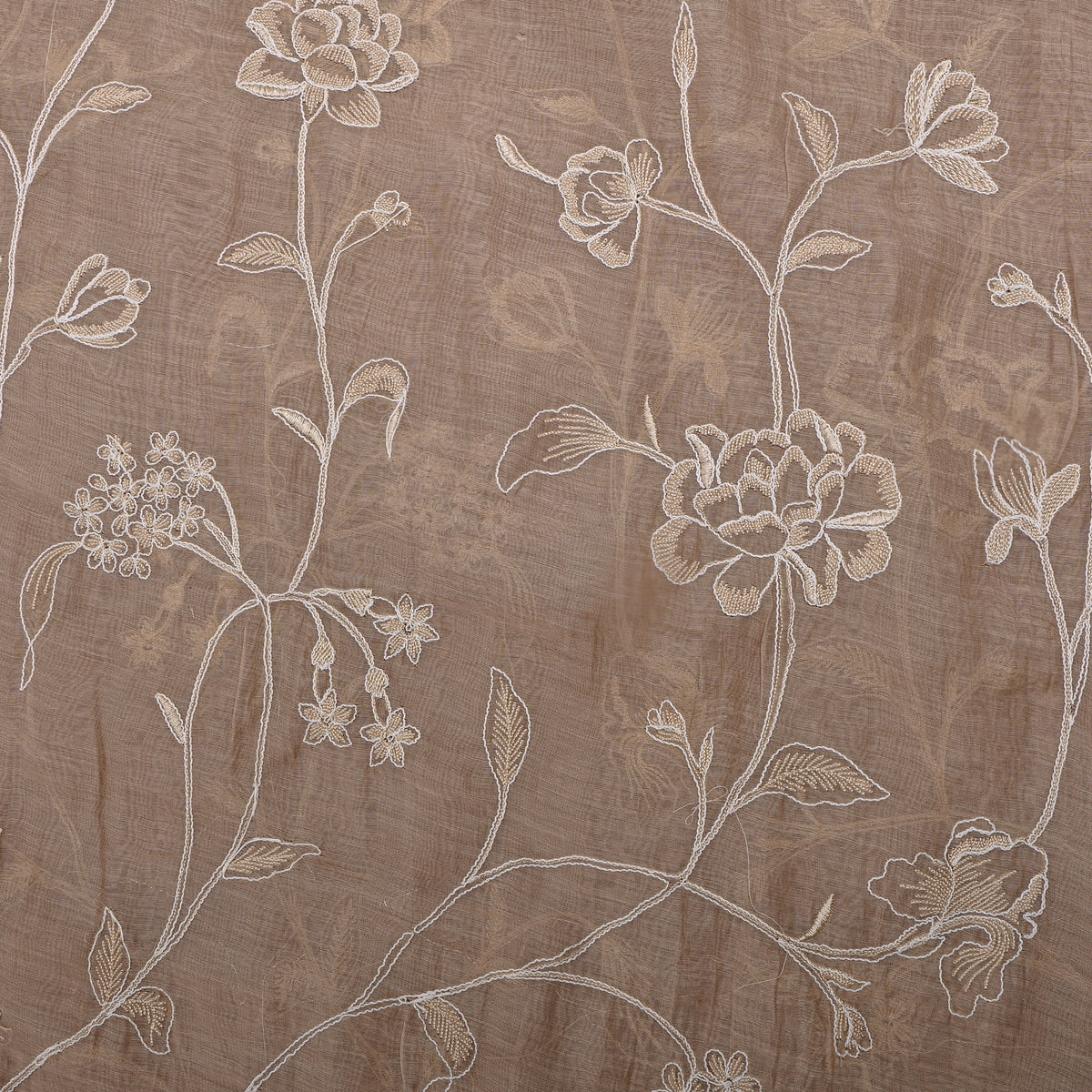Light Beige Thread Work Floral Jaal Embroidery Chanderi Fabric