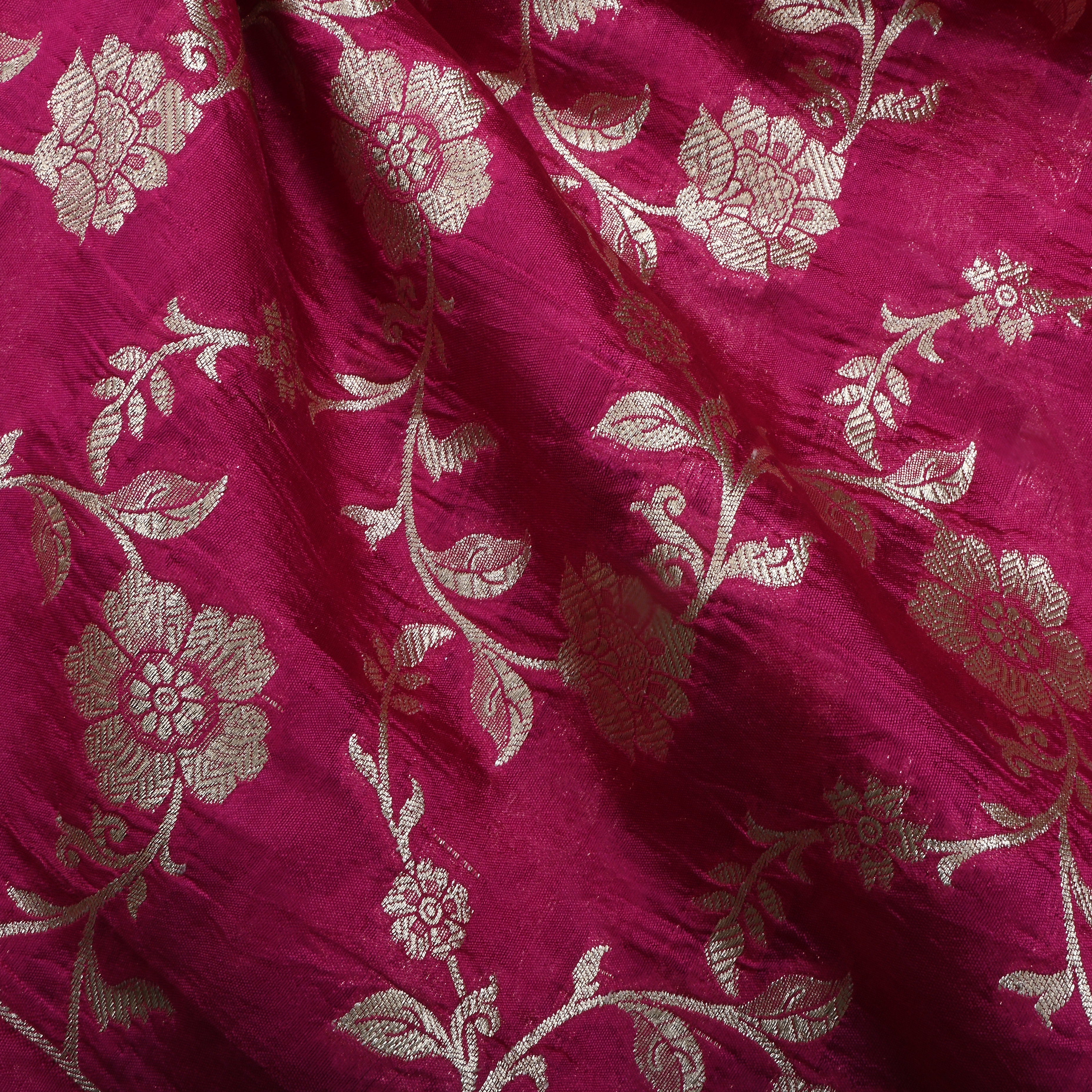 Burnt Pink Jamawar Silk Fabric With Floral Jaal