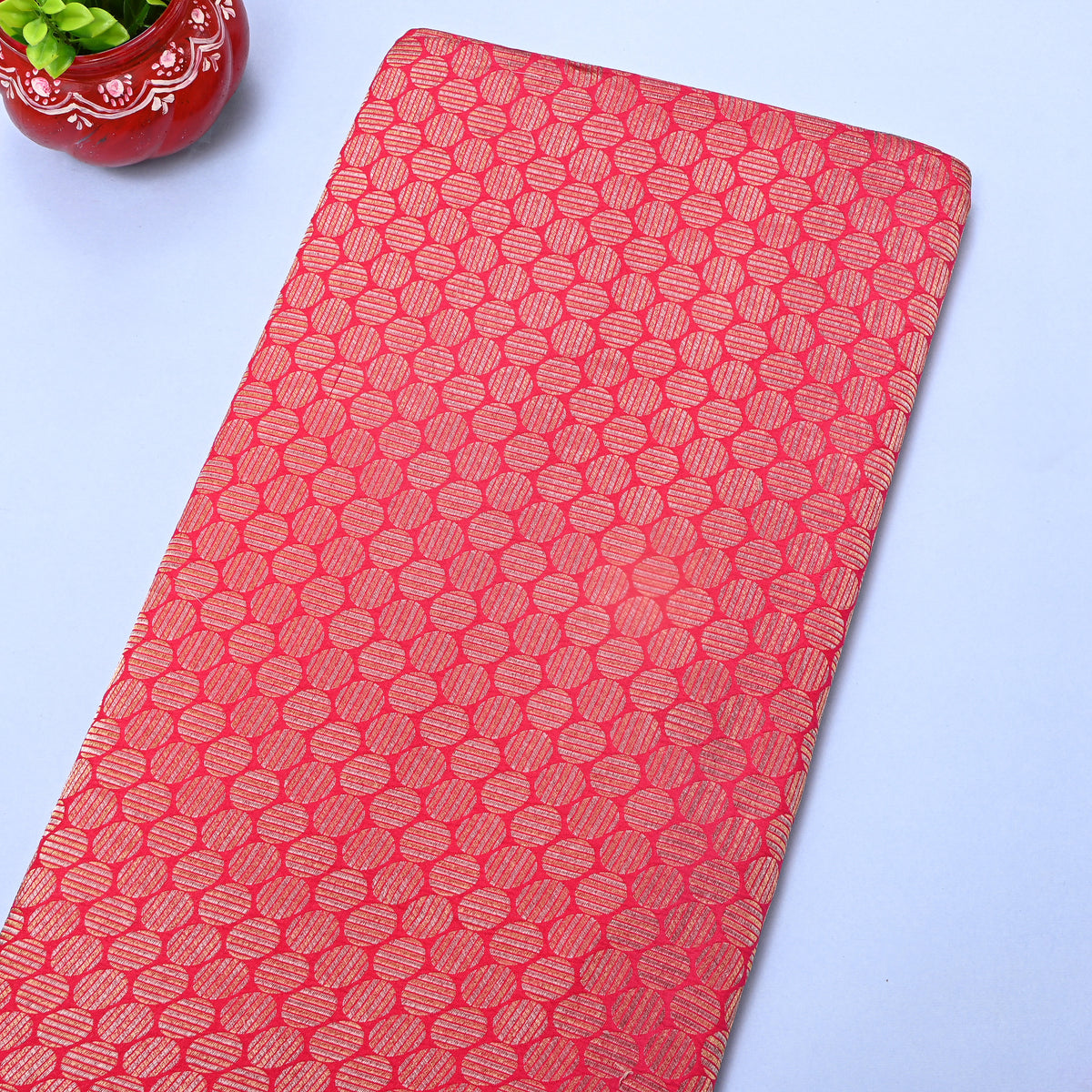 Red Banarasi Silk Zari Butti Fabric